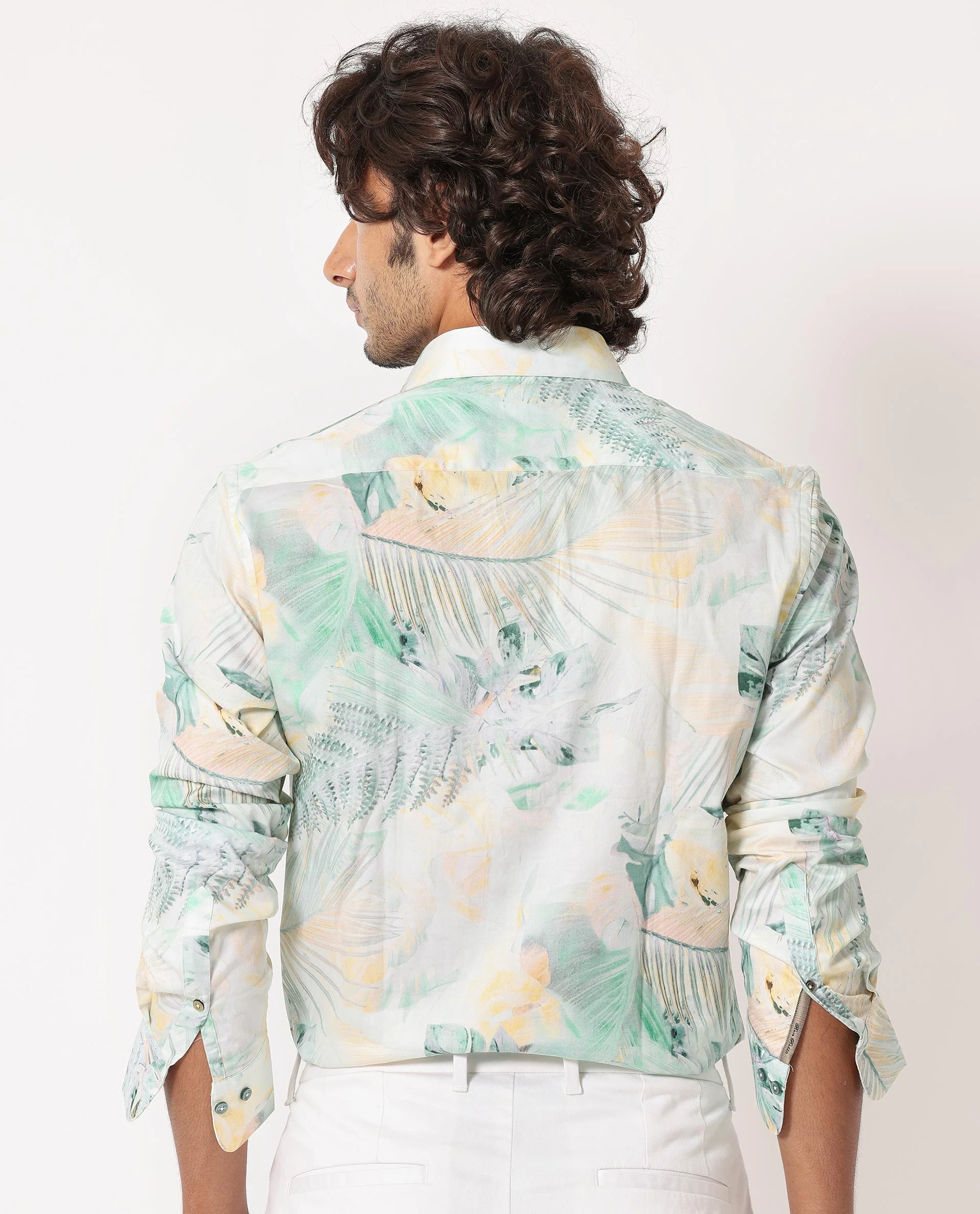 Rare Rabbit Men's Edro Offwhite Cotton Tropical Print Regular Fit Full Sleeve Collared Shirt - Image 9