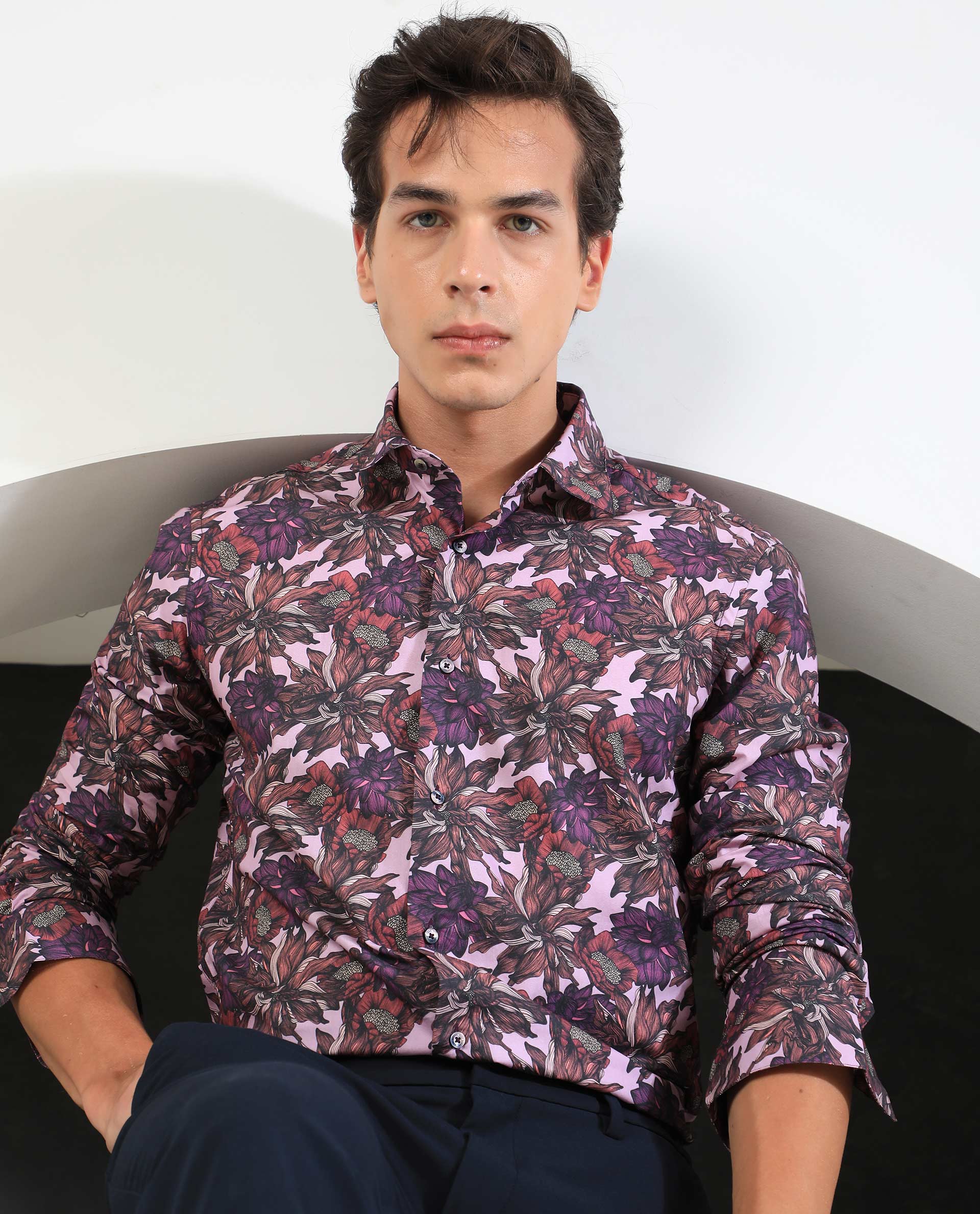 Rare Rabbit Men's Ezee Purple Cotton Floral Print Regular Fit Full Sleeve Collared Shirt - Image 4