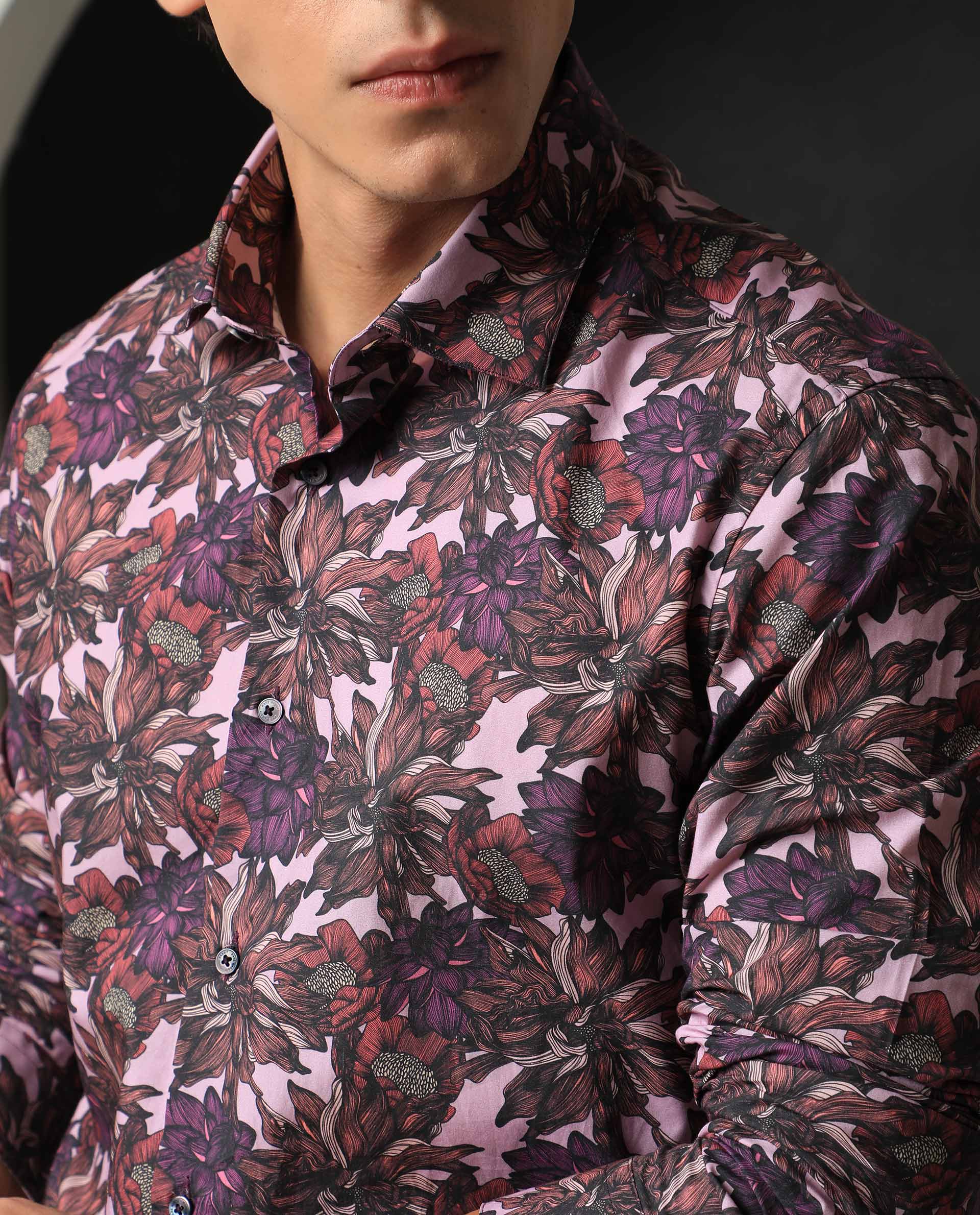 Rare Rabbit Men's Ezee Purple Cotton Floral Print Regular Fit Full Sleeve Collared Shirt - Image 5