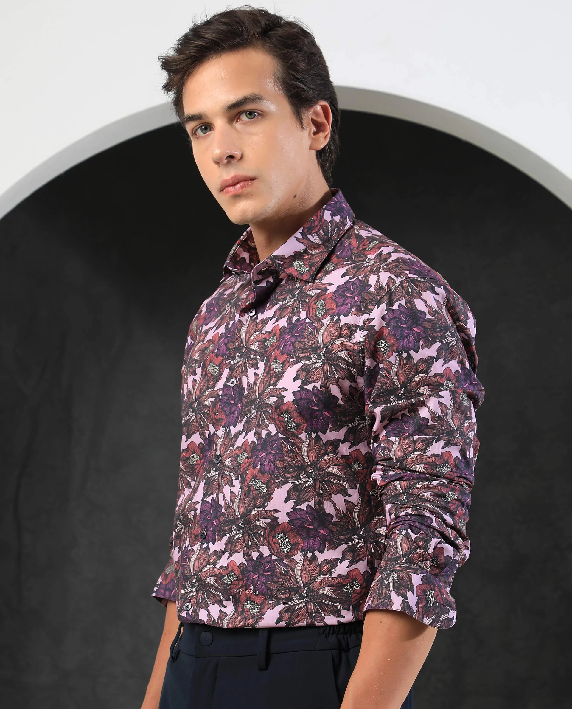 Rare Rabbit Men's Ezee Purple Cotton Floral Print Regular Fit Full Sleeve Collared Shirt - Image 9