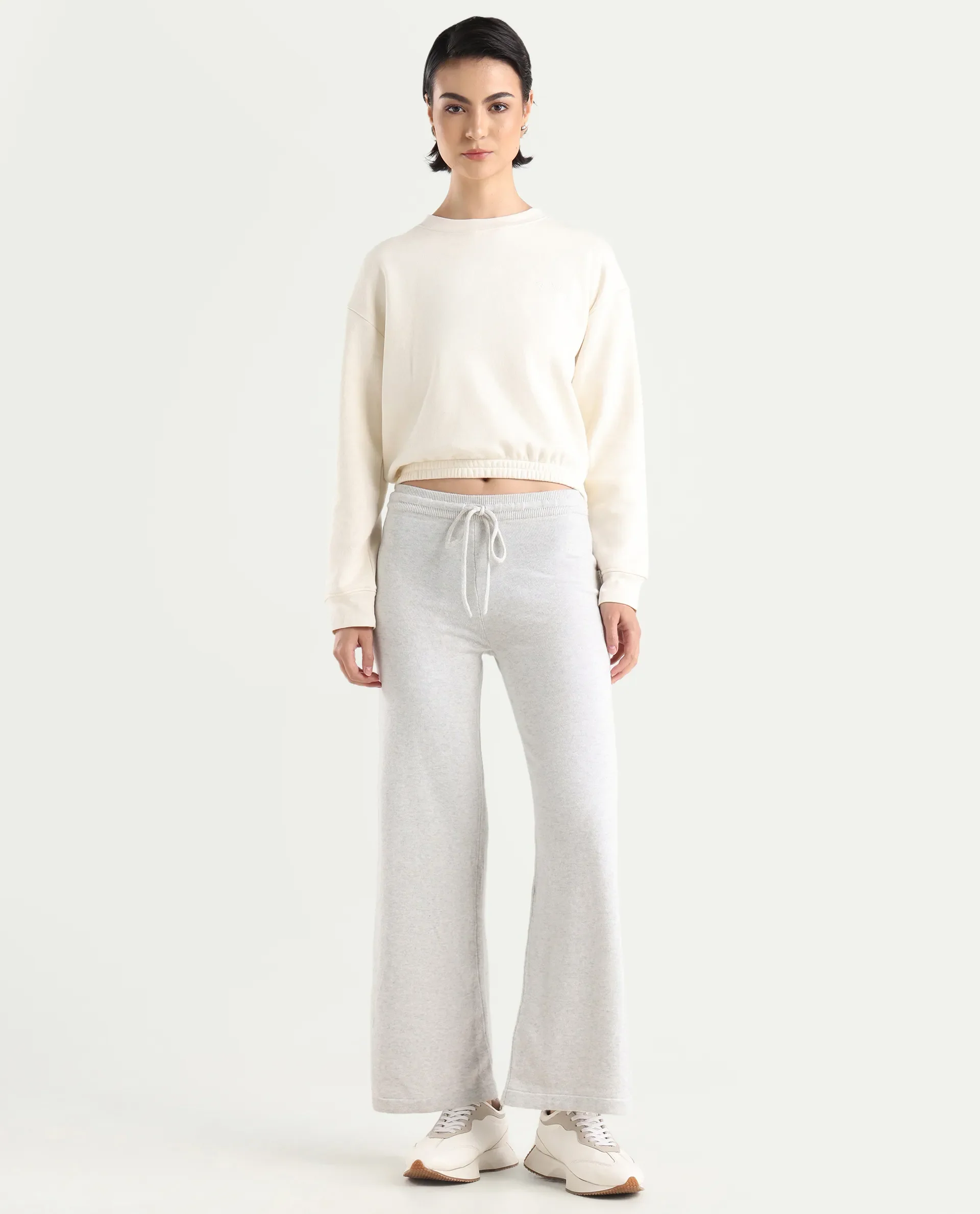 Rareism Women's Finn Track Offwhite Cotton Plain Ankle Length Flared Track Pant - Image 3