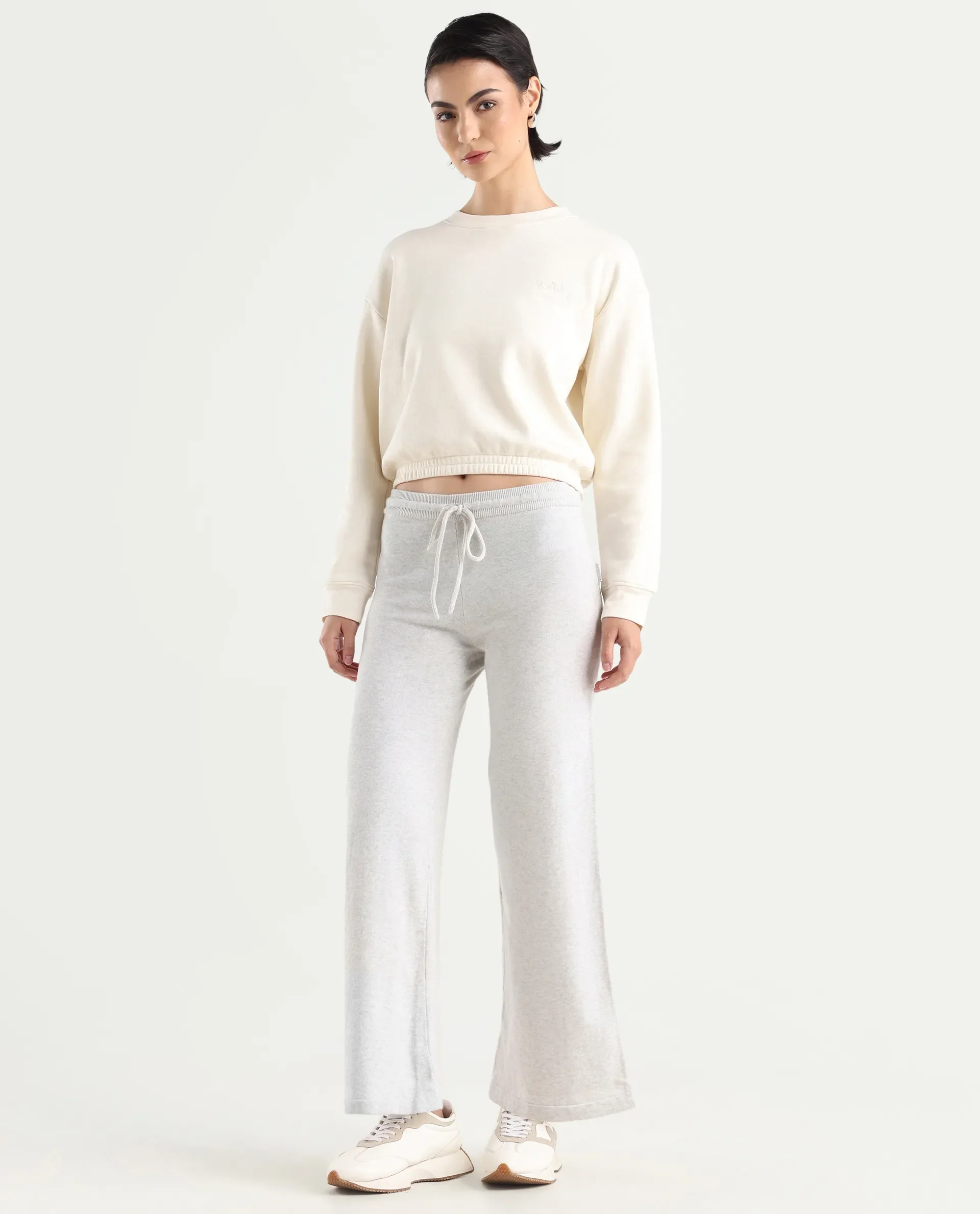 Rareism Women's Finn Track Offwhite Cotton Plain Ankle Length Flared Track Pant - Image 5