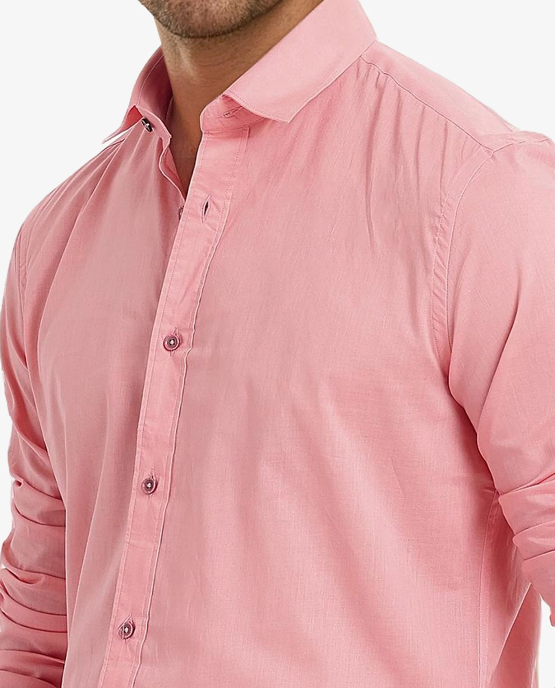 Rare Rabbit Men's Fullslee Coral Cotton Plain Tailored Fit Full Sleeve Collared Shirt - Image 3
