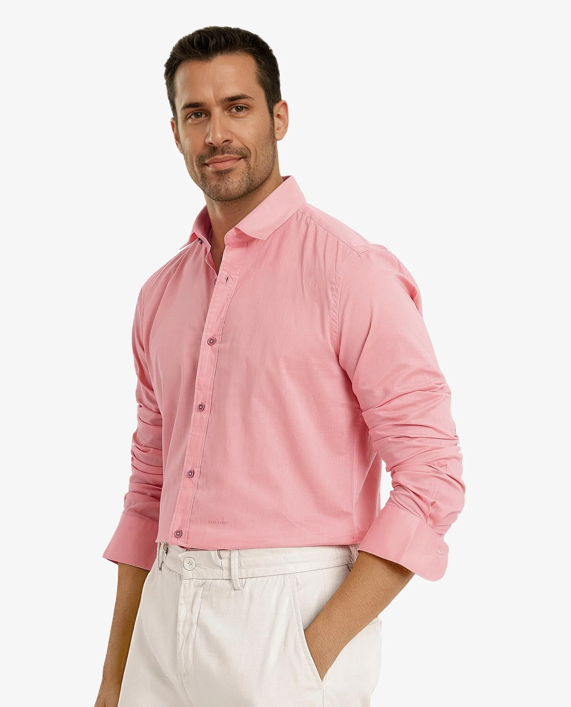 Rare Rabbit Men's Fullslee Coral Cotton Plain Tailored Fit Full Sleeve Collared Shirt - Image 6
