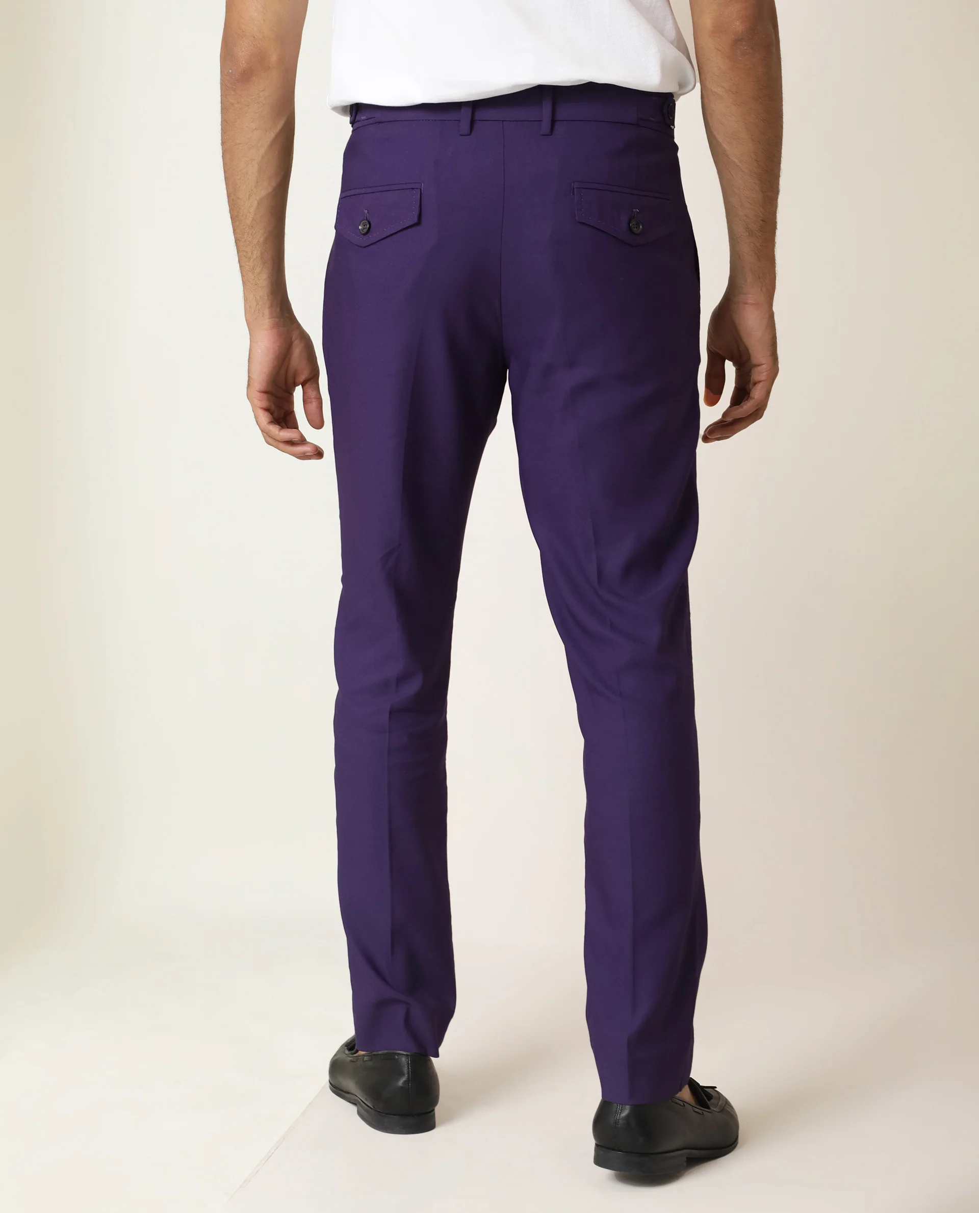 Rare Rabbit Men's Glade Purple Viscose Plain Slim Fit Trouser - Image 5