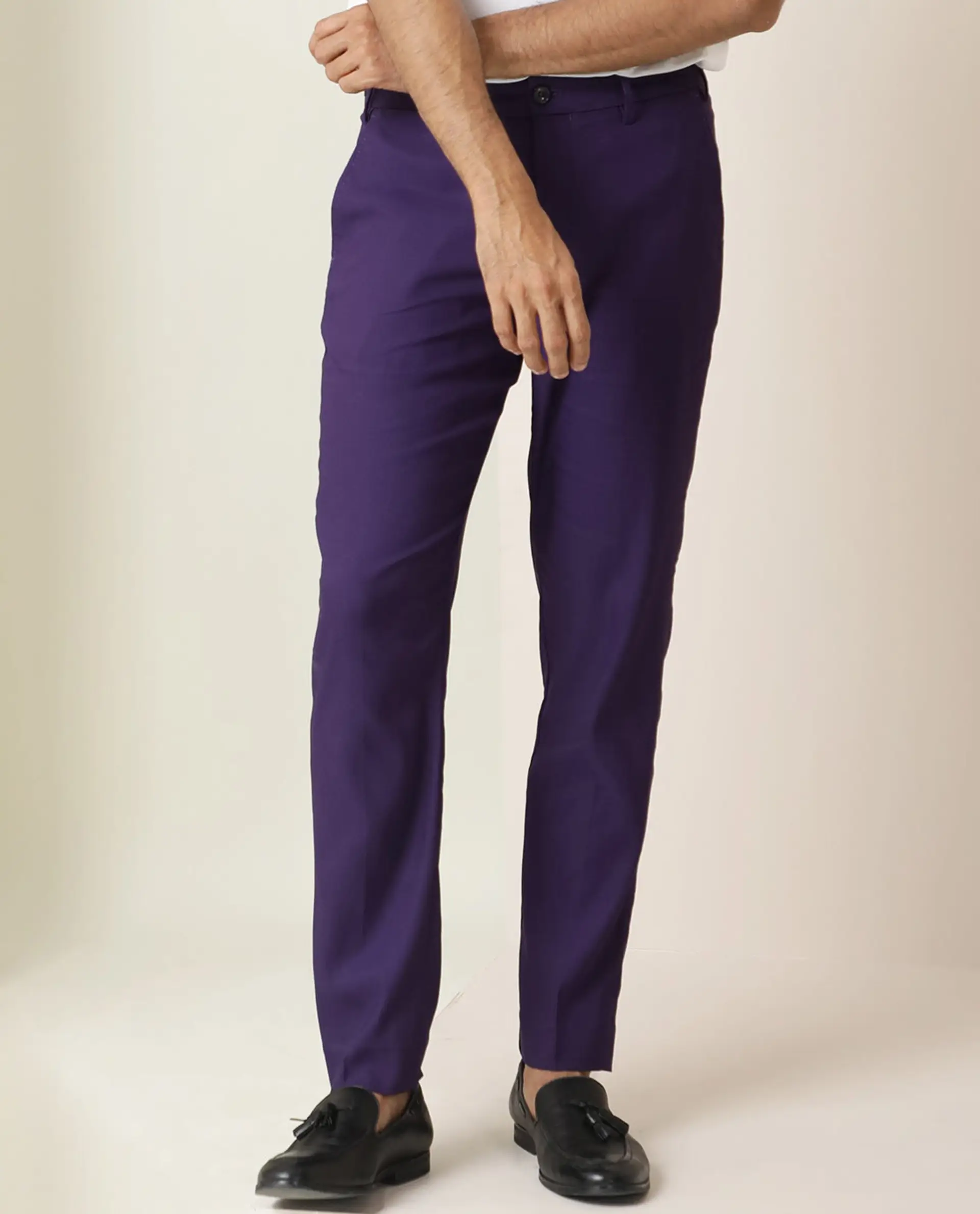 Rare Rabbit Men's Glade Purple Viscose Plain Slim Fit Trouser - Image 8