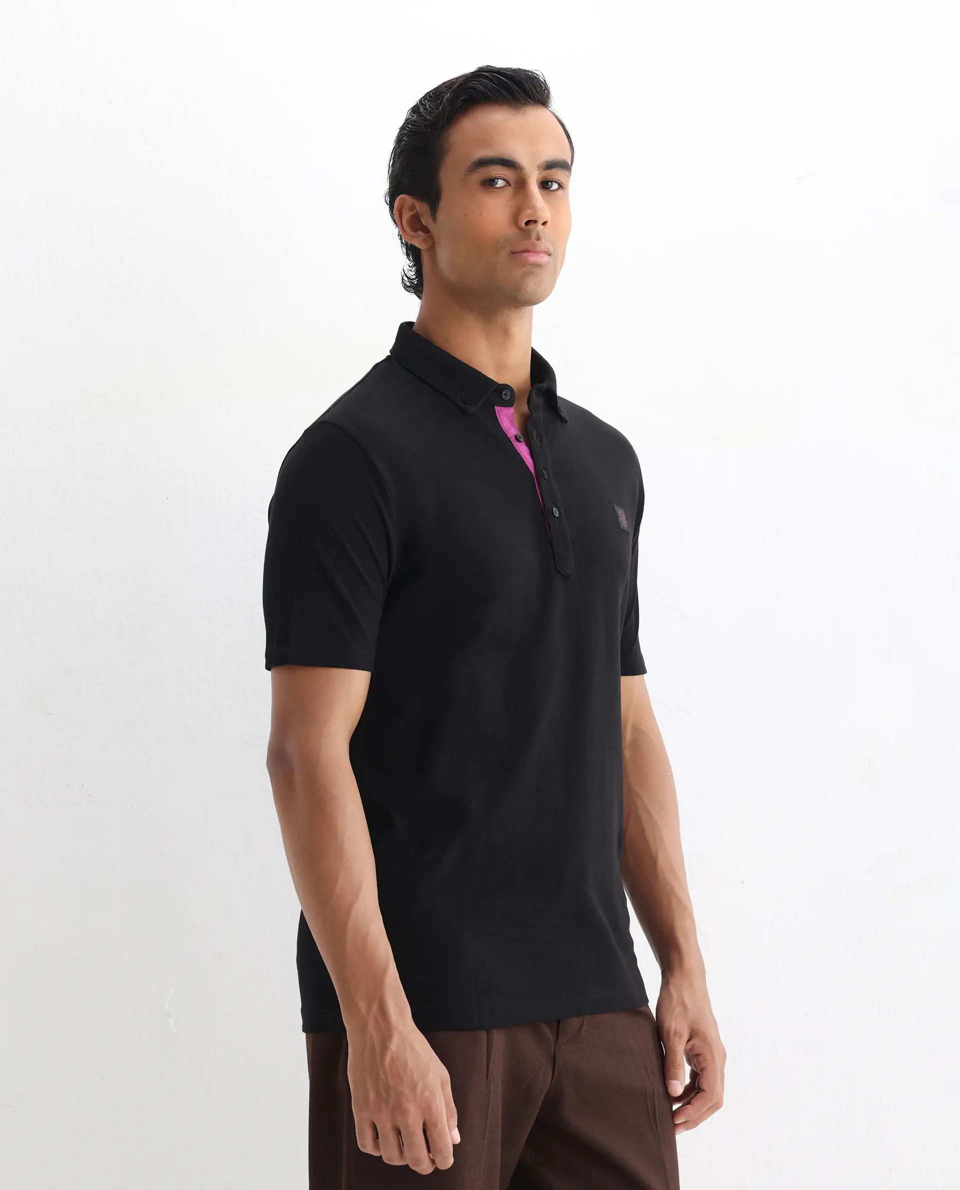 Rare Rabbit Men's Herval Black Cotton Plain Regular Fit Half Sleeve Polo - Image 5