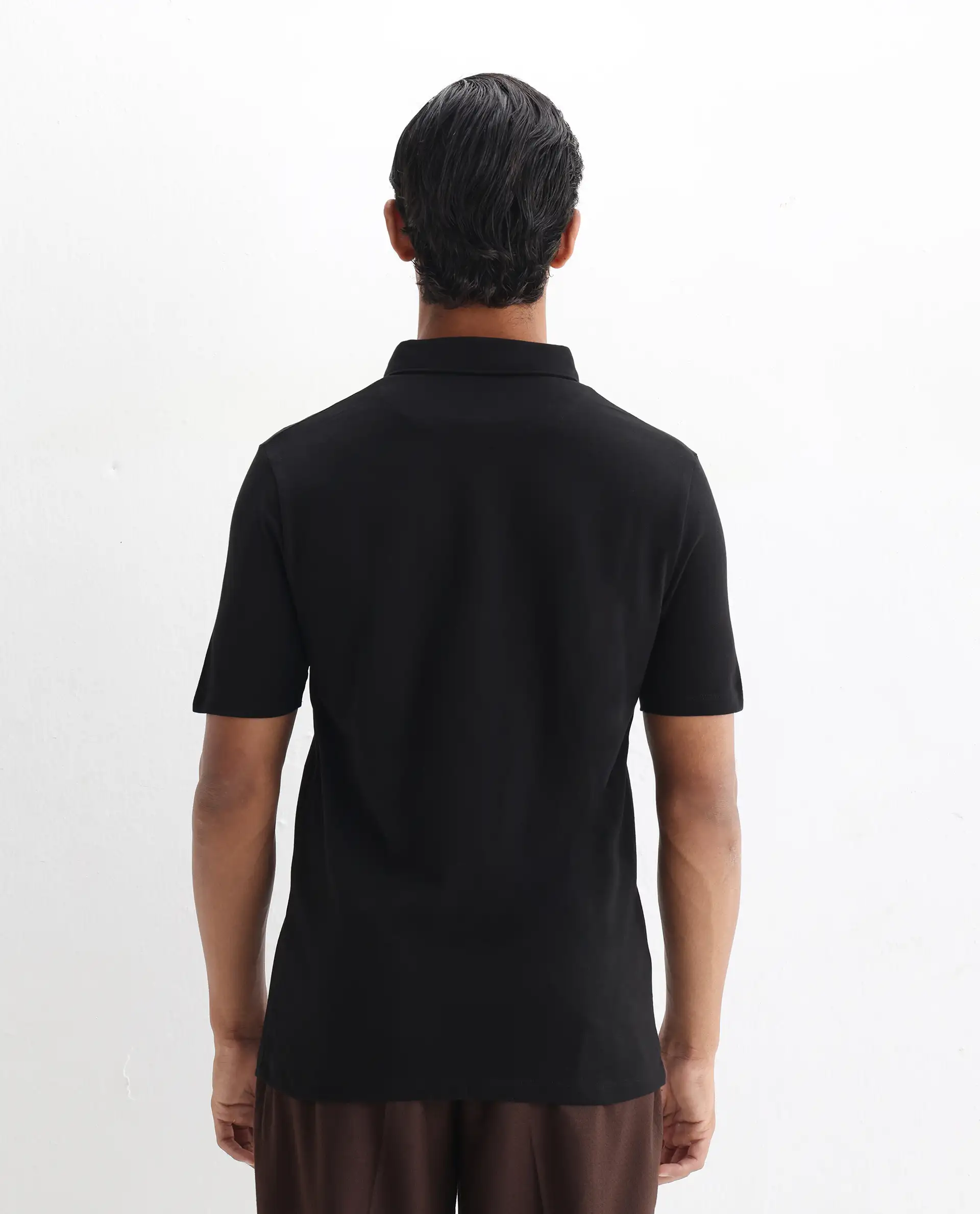 Rare Rabbit Men's Herval Black Cotton Plain Regular Fit Half Sleeve Polo - Image 7