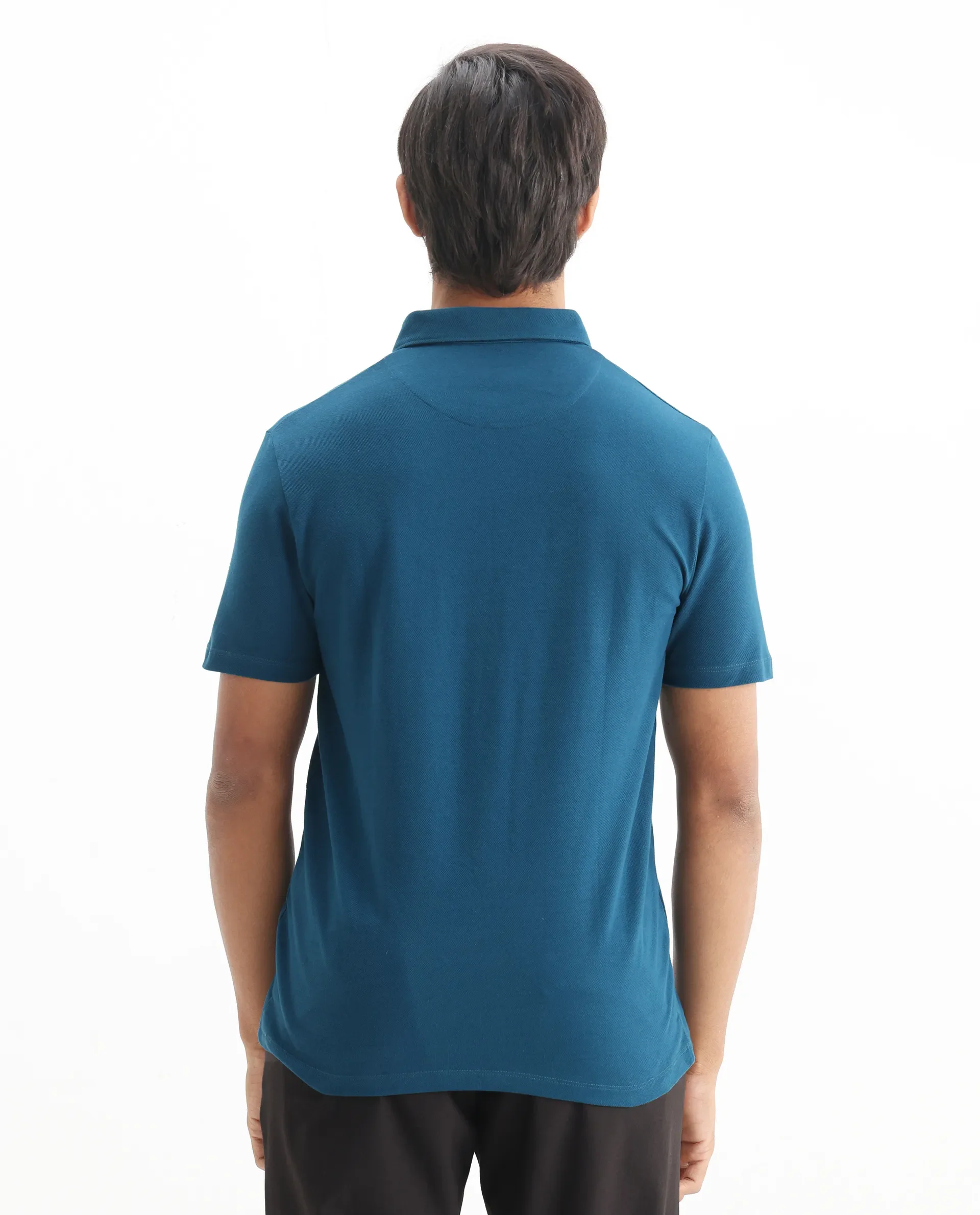 Rare Rabbit Men's Herval Blue Cotton Plain Regular Fit Half Sleeve Polo - Image 6