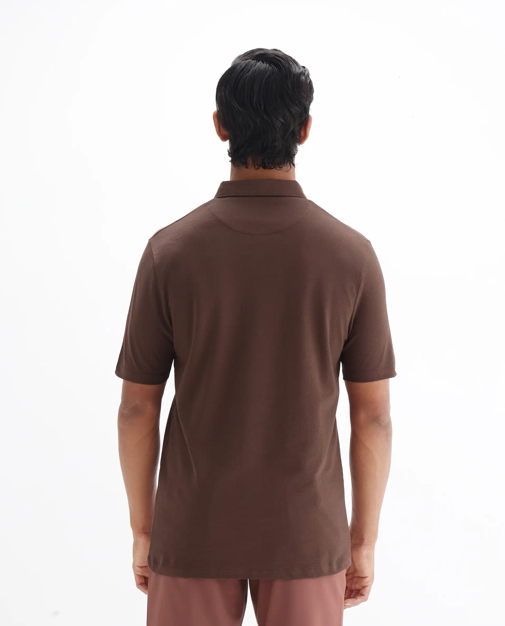 Rare Rabbit Men's Herval Dark Brown Cotton Plain Regular Fit Half Sleeve Polo - Image 8
