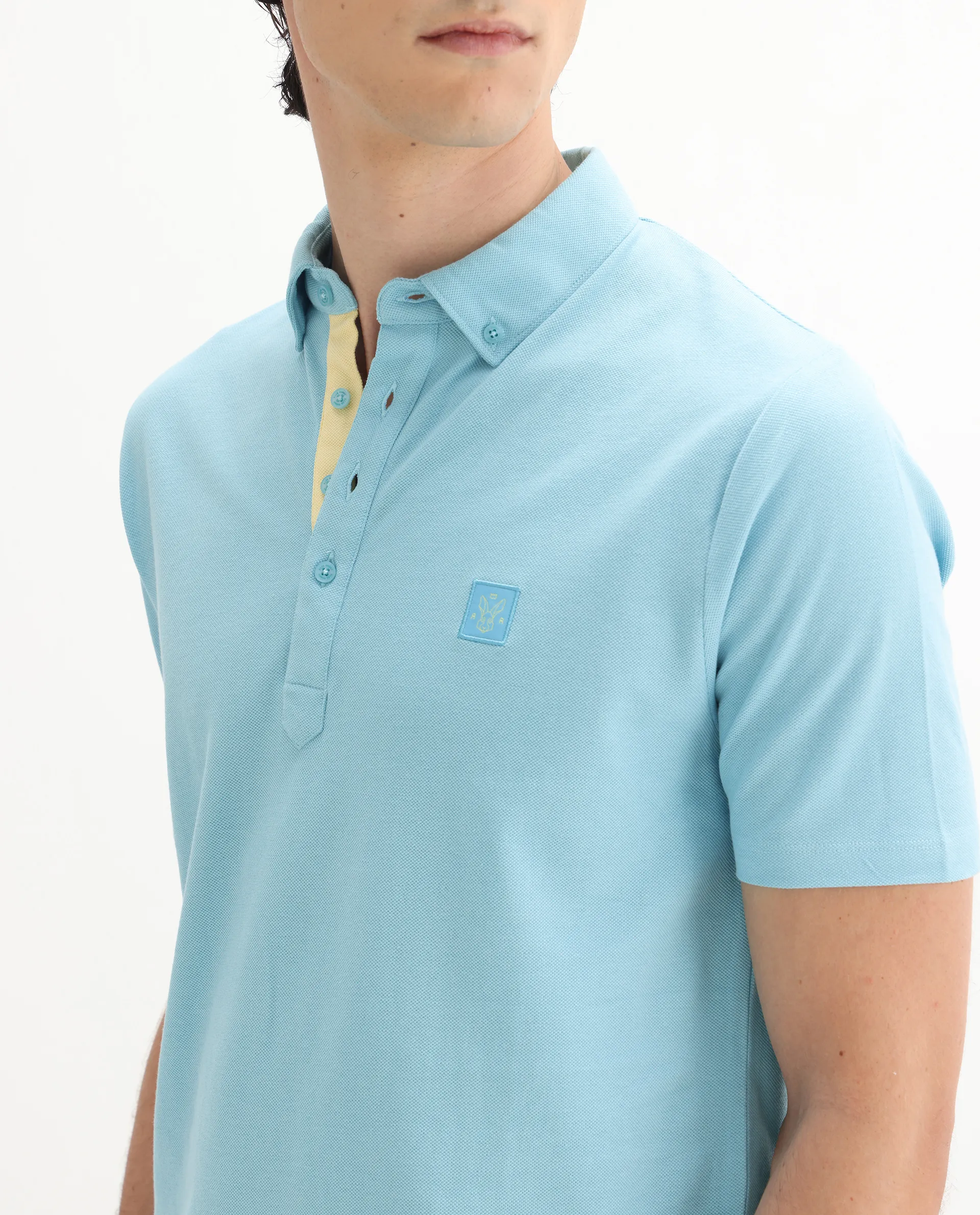 Rare Rabbit Men's Herval Light Blue Cotton Plain Regular Fit Half Sleeve Polo - Image 3