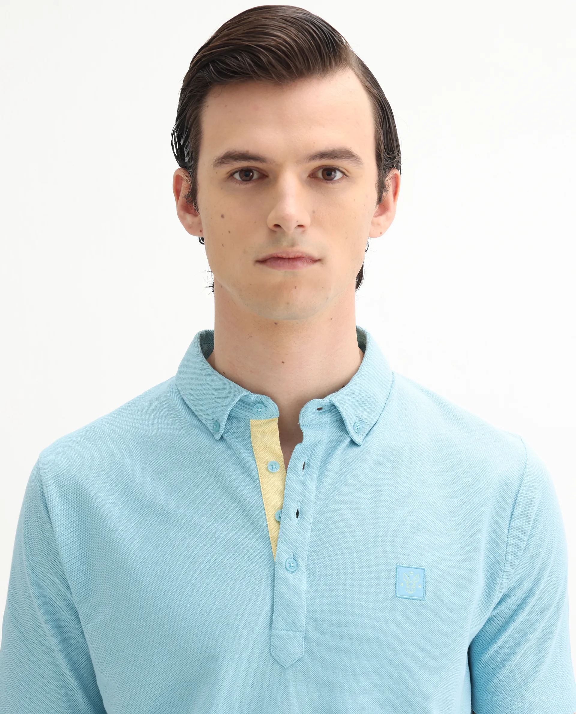 Rare Rabbit Men's Herval Light Blue Cotton Plain Regular Fit Half Sleeve Polo - Image 7