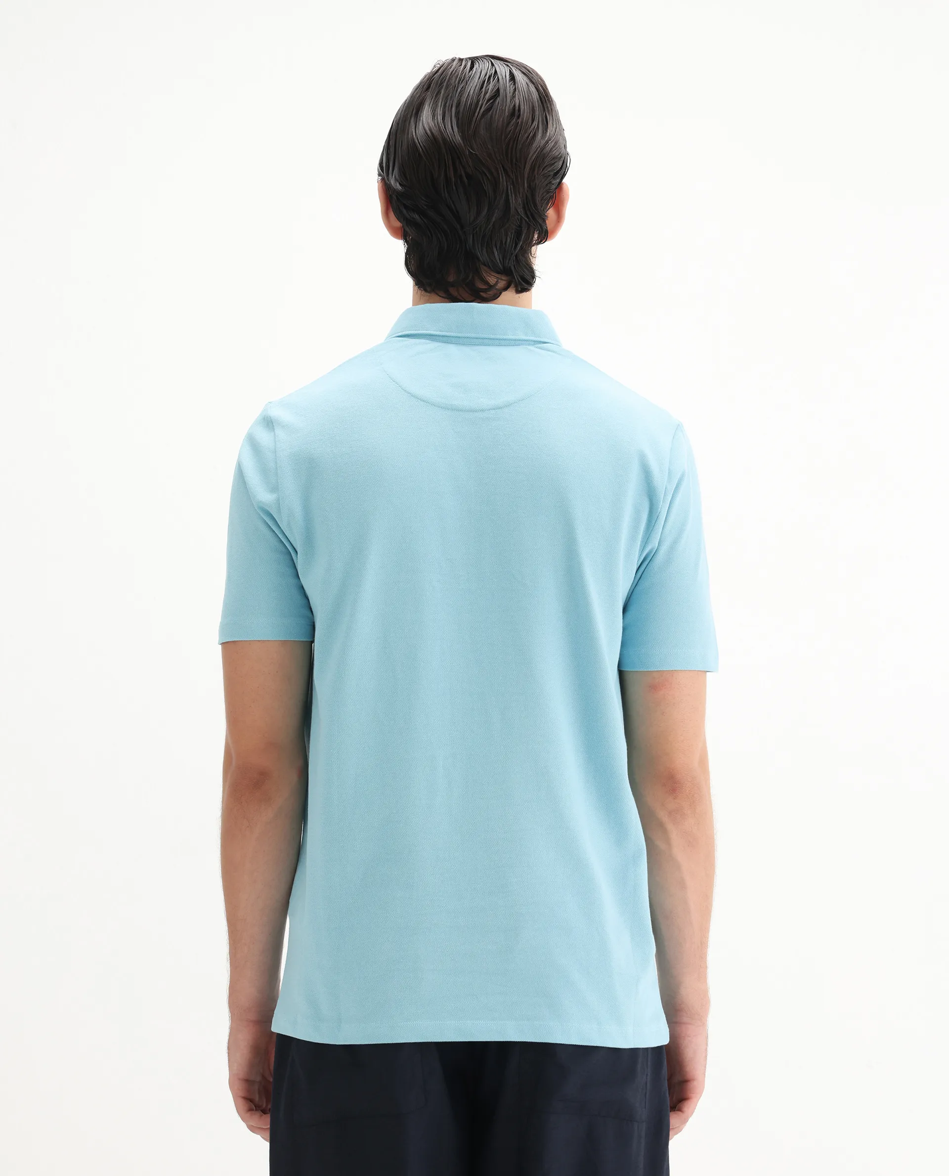 Rare Rabbit Men's Herval Light Blue Cotton Plain Regular Fit Half Sleeve Polo - Image 8