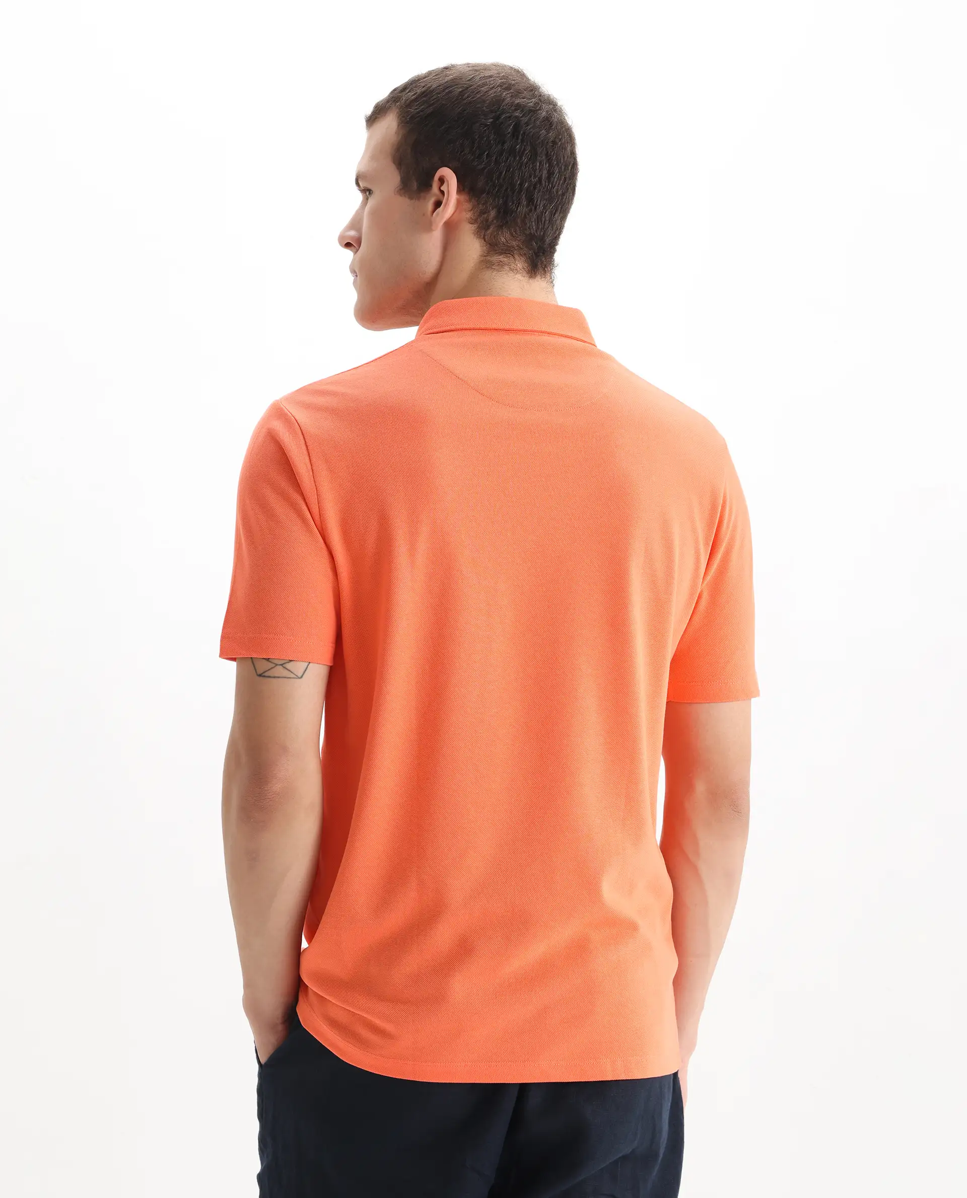 Rare Rabbit Men's Herval Dark Peach Cotton Plain Regular Fit Half Sleeve Polo - Image 7