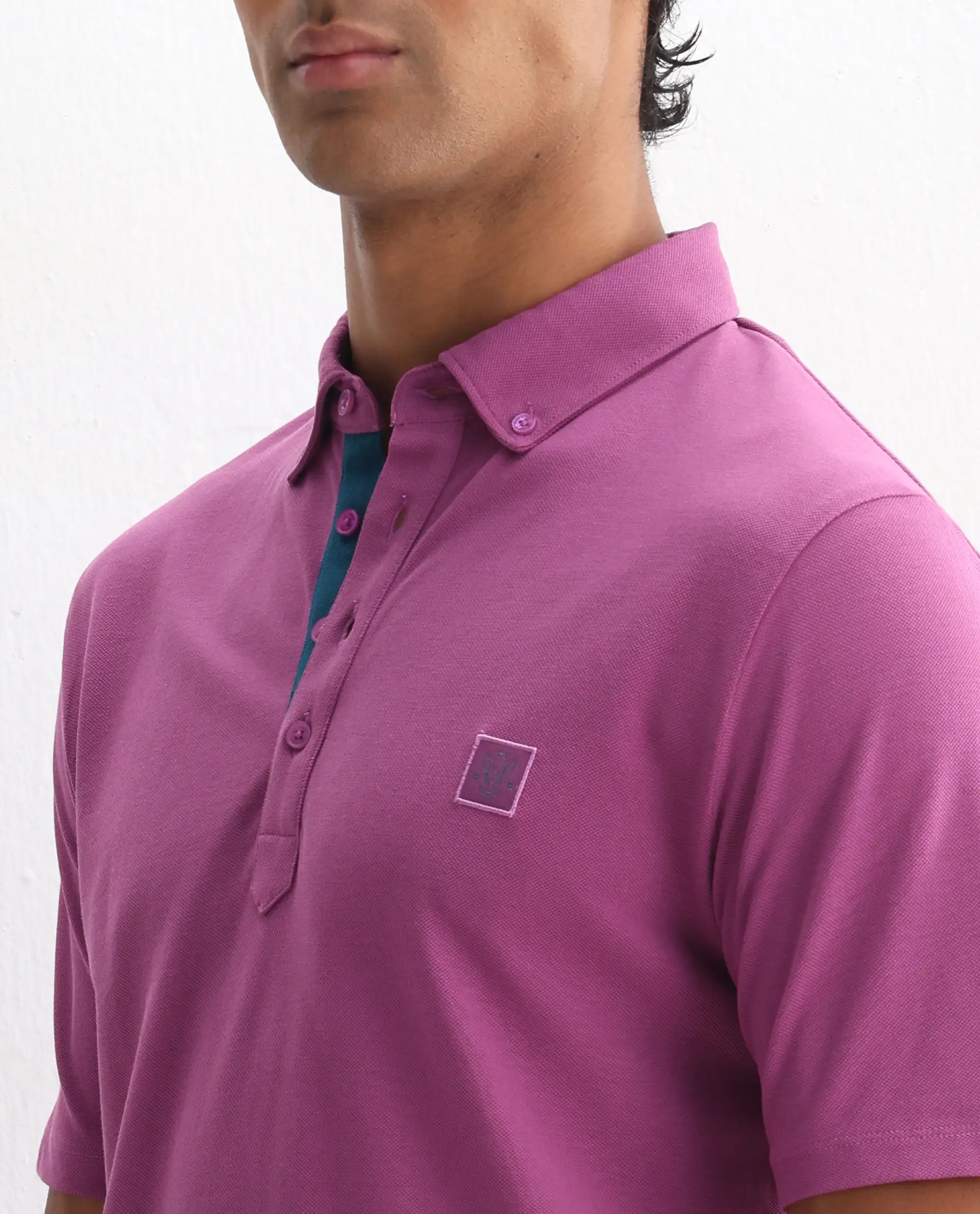 Rare Rabbit Men's Herval Dark Pink Cotton Plain Regular Fit Half Sleeve Polo - Image 3