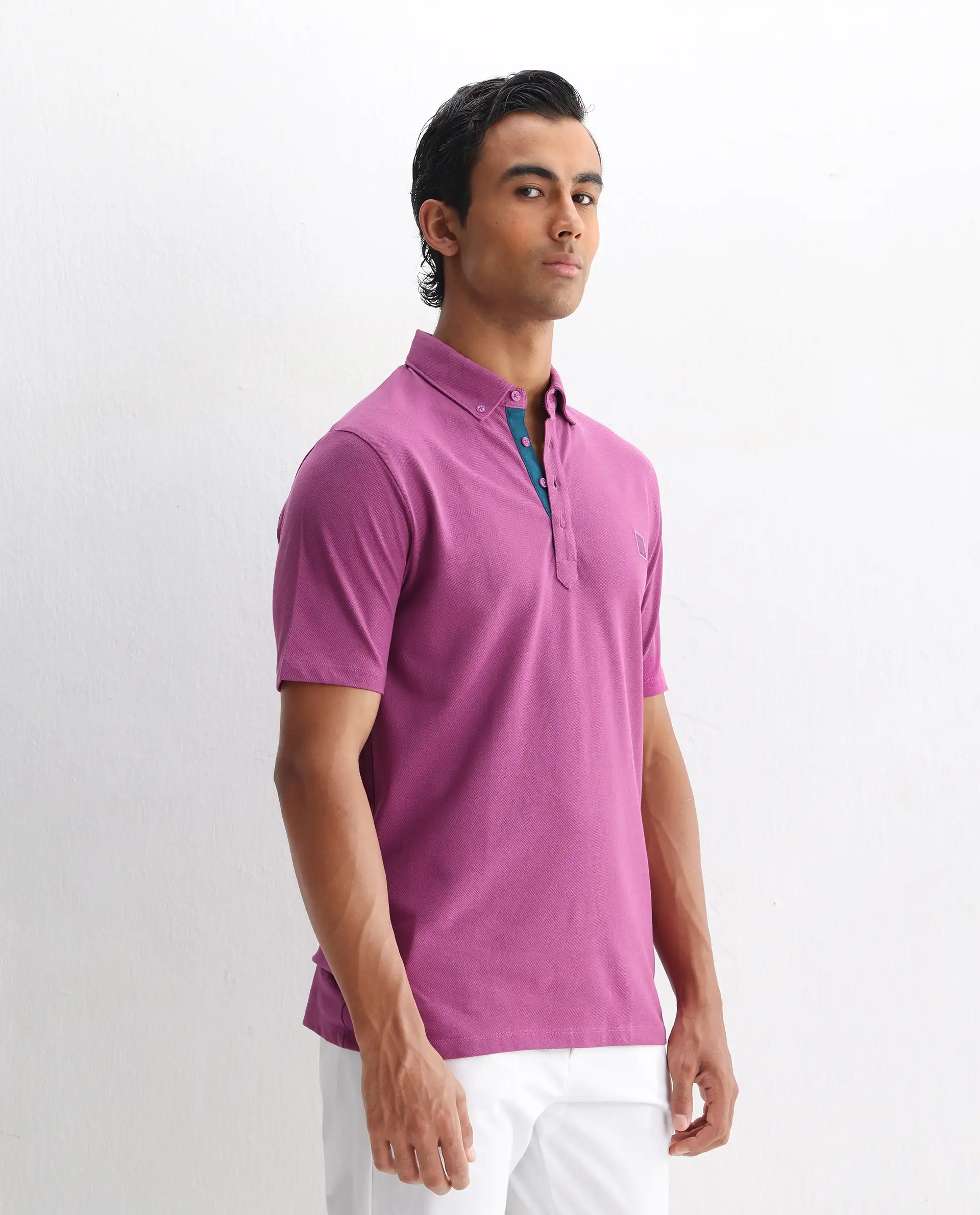 Rare Rabbit Men's Herval Dark Pink Cotton Plain Regular Fit Half Sleeve Polo - Image 6