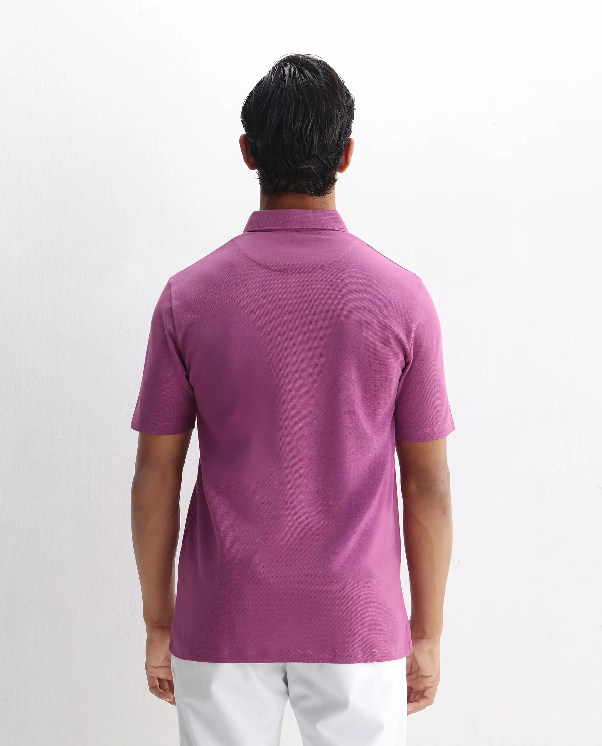 Rare Rabbit Men's Herval Dark Pink Cotton Plain Regular Fit Half Sleeve Polo - Image 7