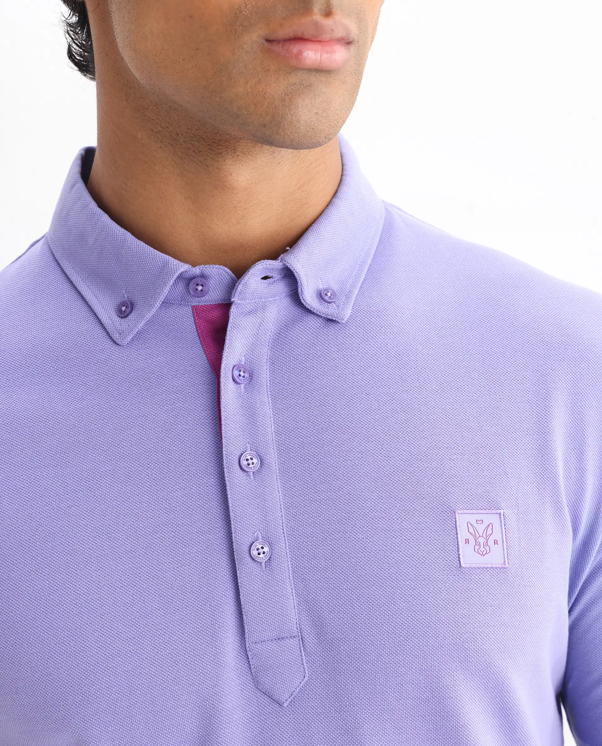 Rare Rabbit Men's Herval Pastel Purple Cotton Plain Regular Fit Half Sleeve Polo - Image 3