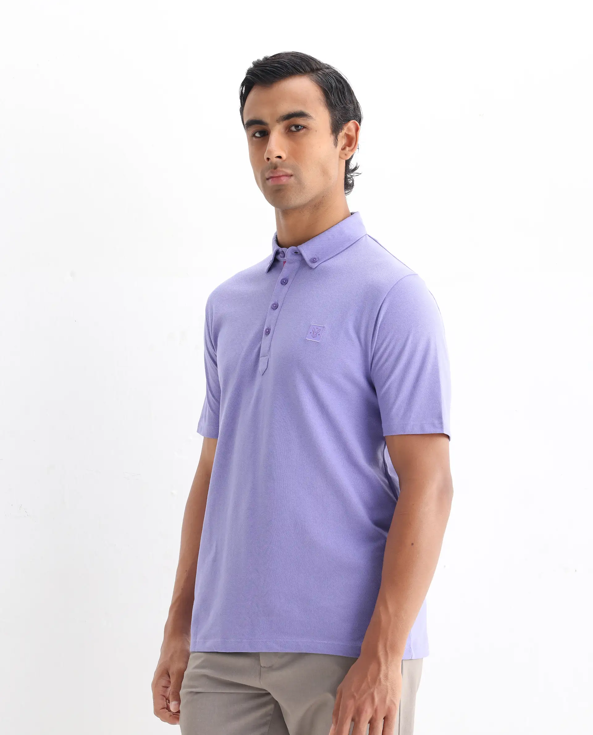 Rare Rabbit Men's Herval Pastel Purple Cotton Plain Regular Fit Half Sleeve Polo - Image 5