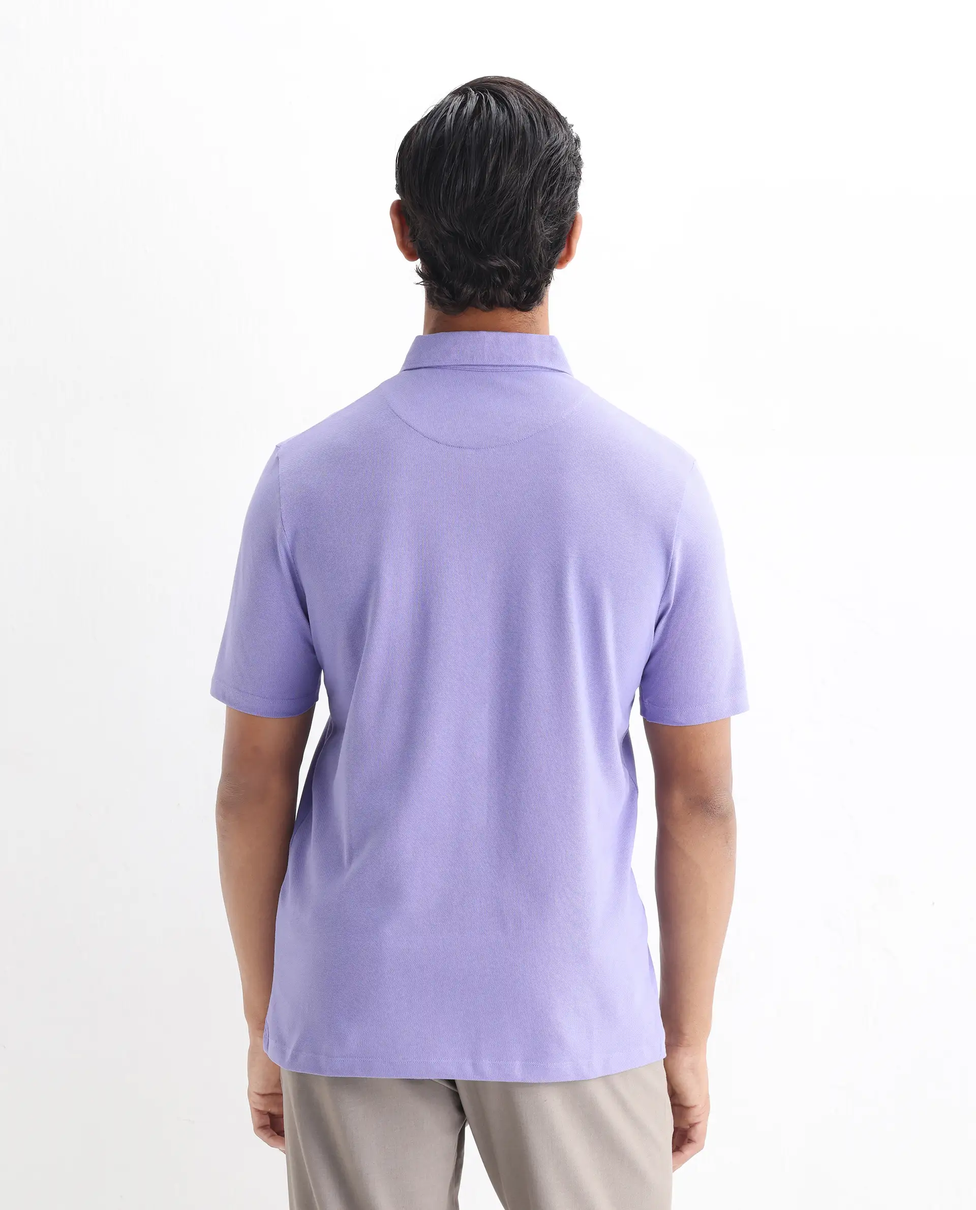 Rare Rabbit Men's Herval Pastel Purple Cotton Plain Regular Fit Half Sleeve Polo - Image 7