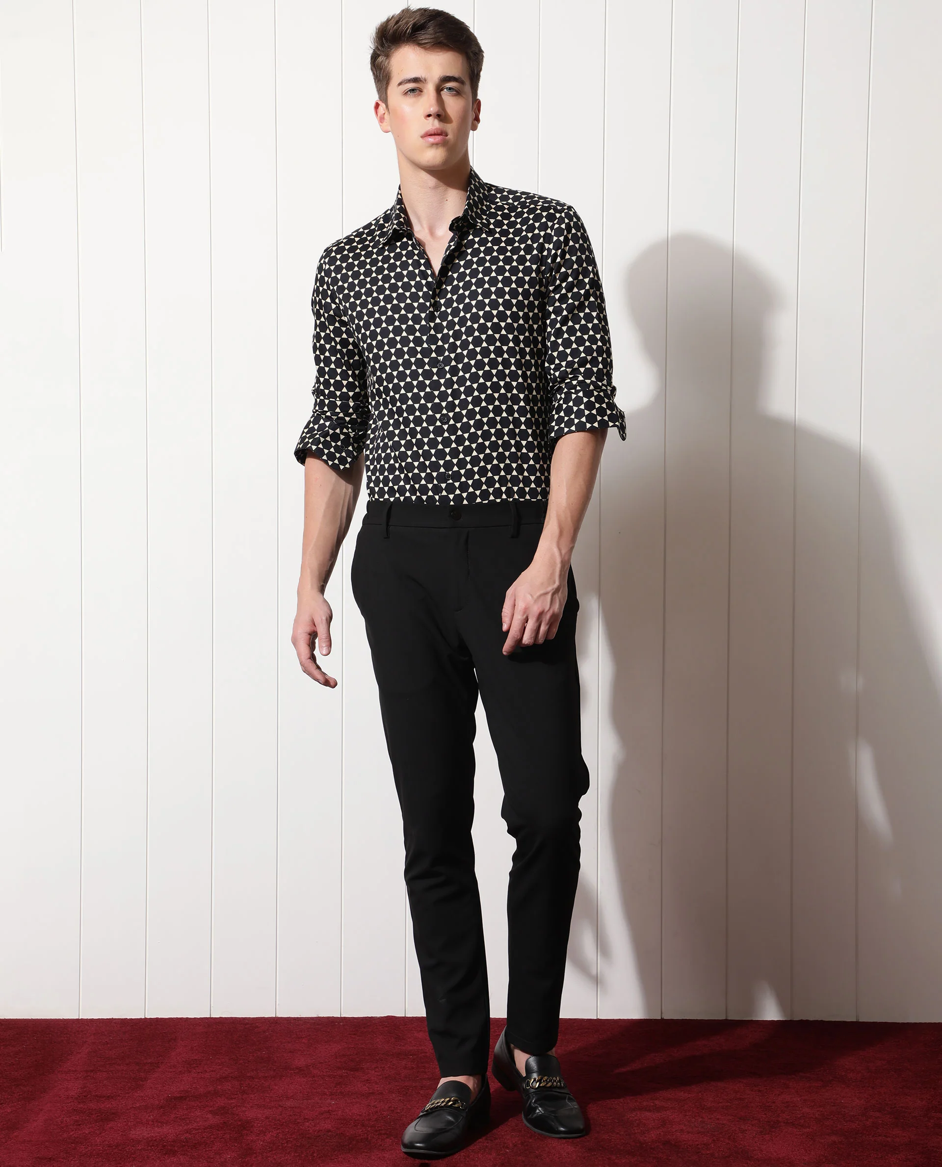 Rare Rabbit Men's Hexa Black Cotton Geometric Print Regular Fit Full Sleeve Collared Shirt - Image 3