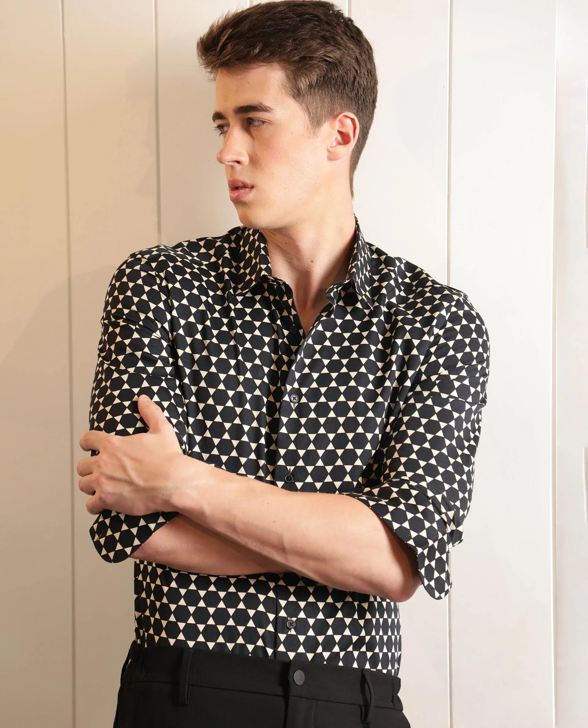 Rare Rabbit Men's Hexa Black Cotton Geometric Print Regular Fit Full Sleeve Collared Shirt - Image 4