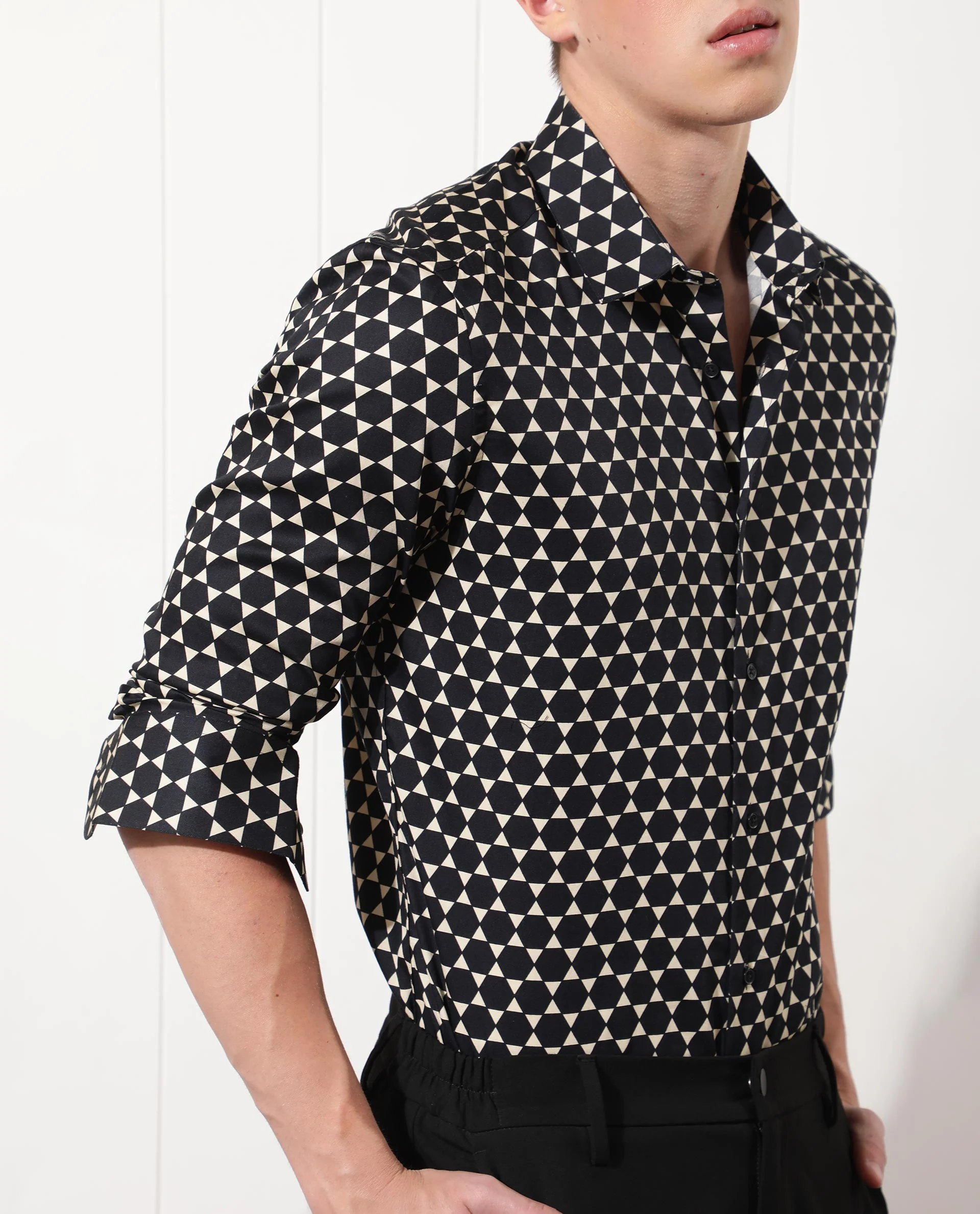 Rare Rabbit Men's Hexa Black Cotton Geometric Print Regular Fit Full Sleeve Collared Shirt - Image 6