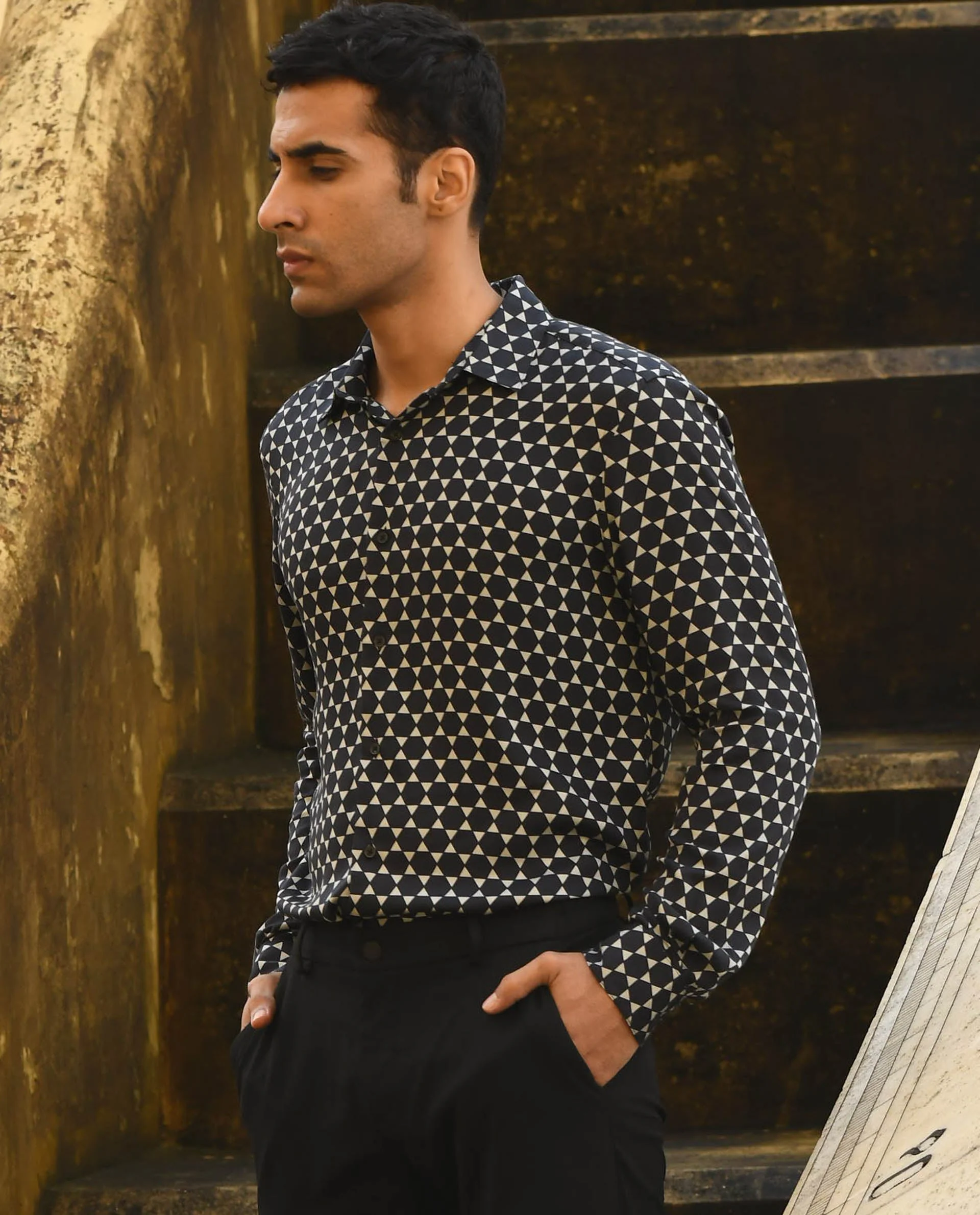 Rare Rabbit Men's Hexa Black Cotton Geometric Print Regular Fit Full Sleeve Collared Shirt - Image 8