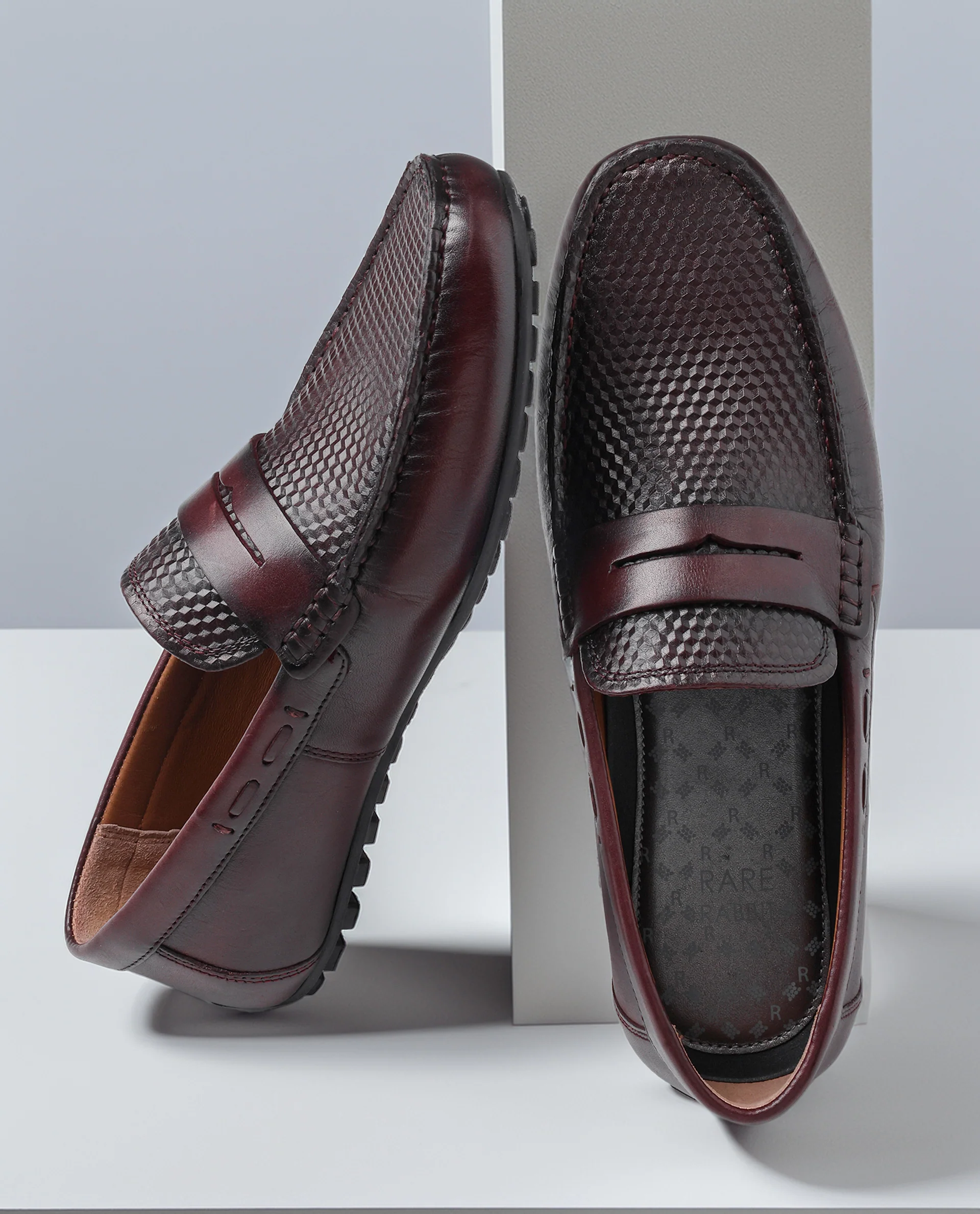 Rare Rabbit Men's Honey Burgundy Slip-On 3D Plated Genuine Leather Driver Moccasin - Image 3