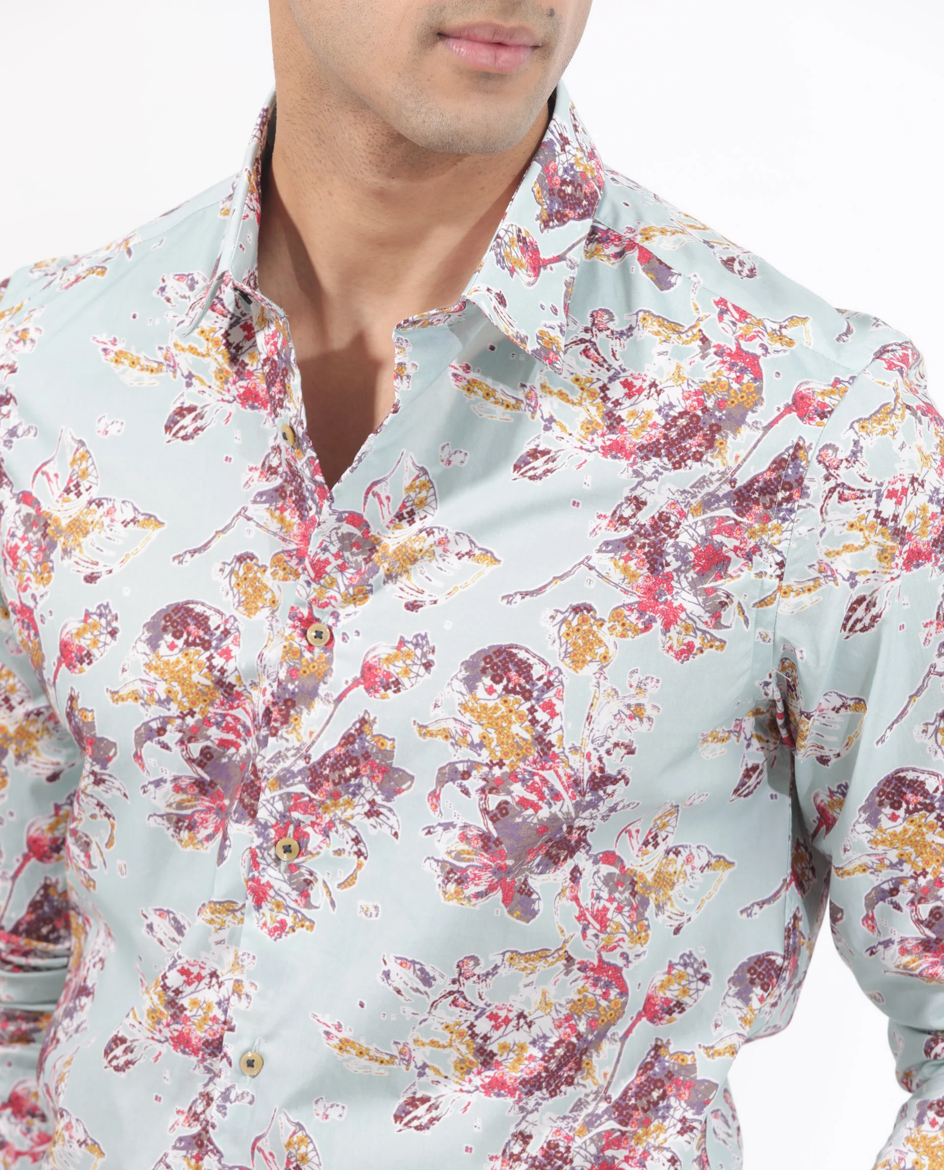 Rare Rabbit Men's Jaqenn Turq Cotton Floral Print Tailored Fit Full Sleeve Collared Shirt - Image 4
