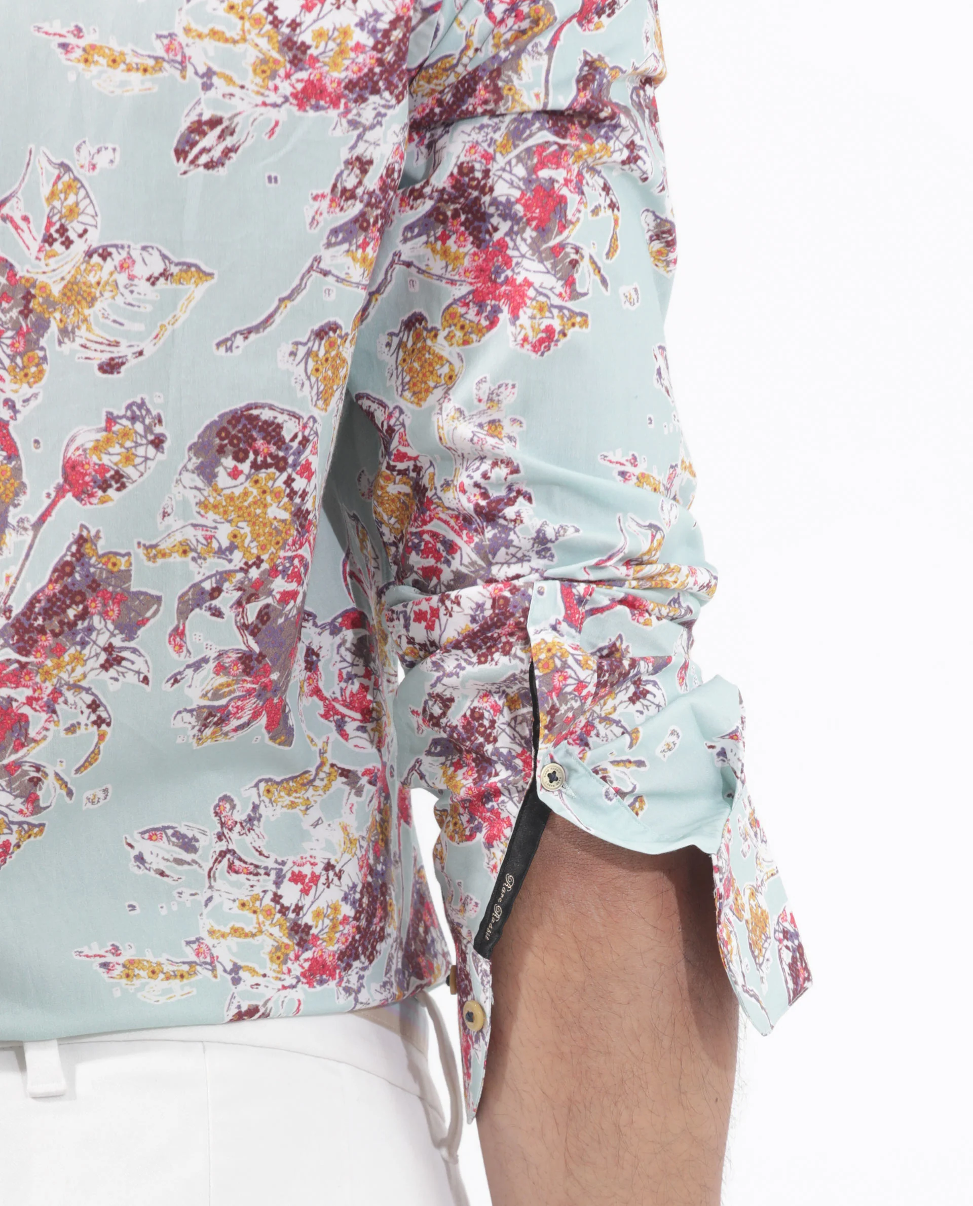 Rare Rabbit Men's Jaqenn Turq Cotton Floral Print Tailored Fit Full Sleeve Collared Shirt - Image 5