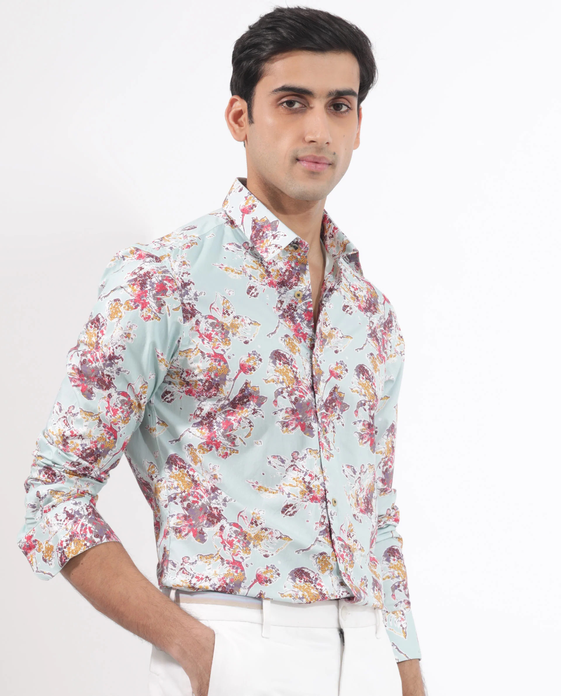 Rare Rabbit Men's Jaqenn Turq Cotton Floral Print Tailored Fit Full Sleeve Collared Shirt - Image 8