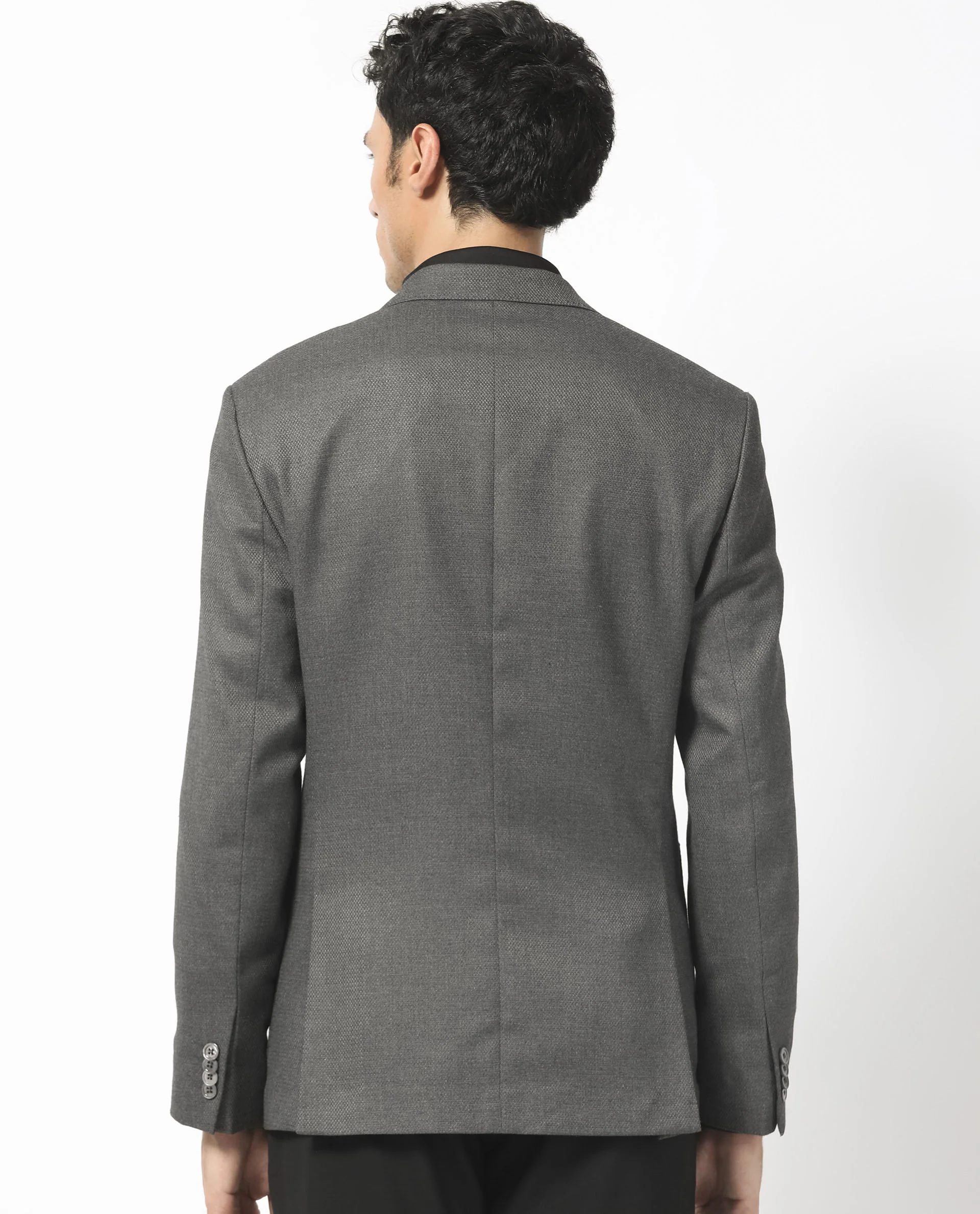 Rare Rabbit Men's Jardo Dark Grey Polyester Plain Tailored Fit Full Sleeve Lapel Neck Blazer - Image 10