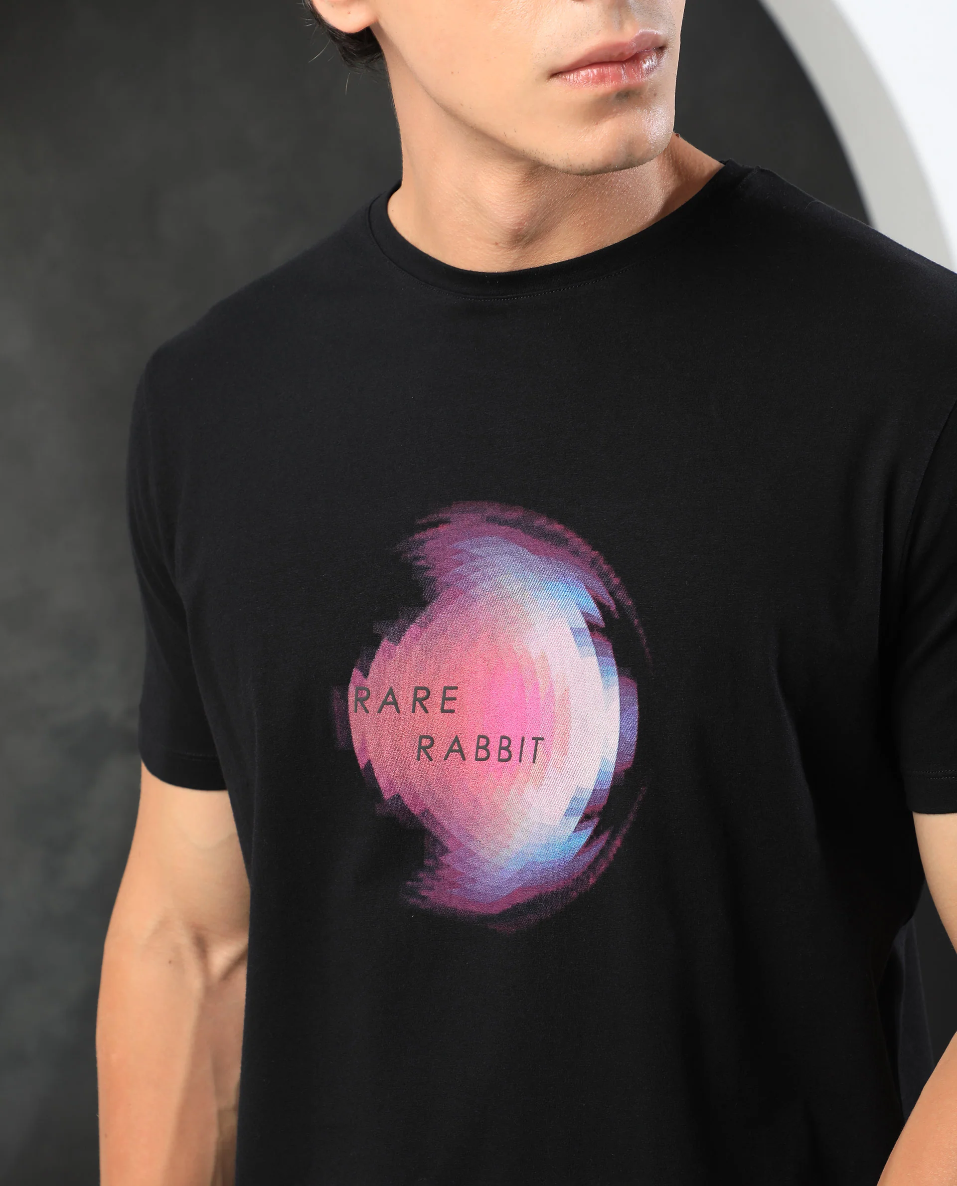 Rare Rabbit Men's Knobel Black Cotton Graphic Print Slim Fit Half Sleeve Crew Neck T-Shirt - Image 4