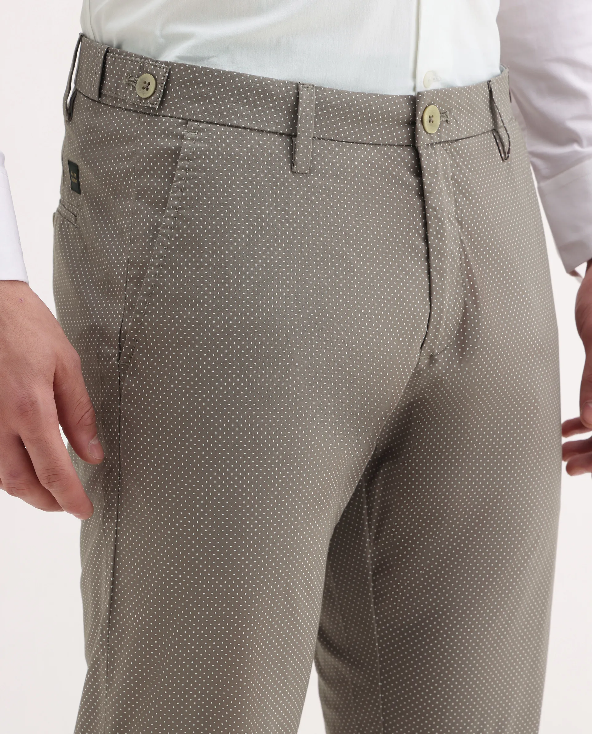 Rare Rabbit Men's Maxim Beige Cotton Polka Print Slim Fit Trouser - Image 3