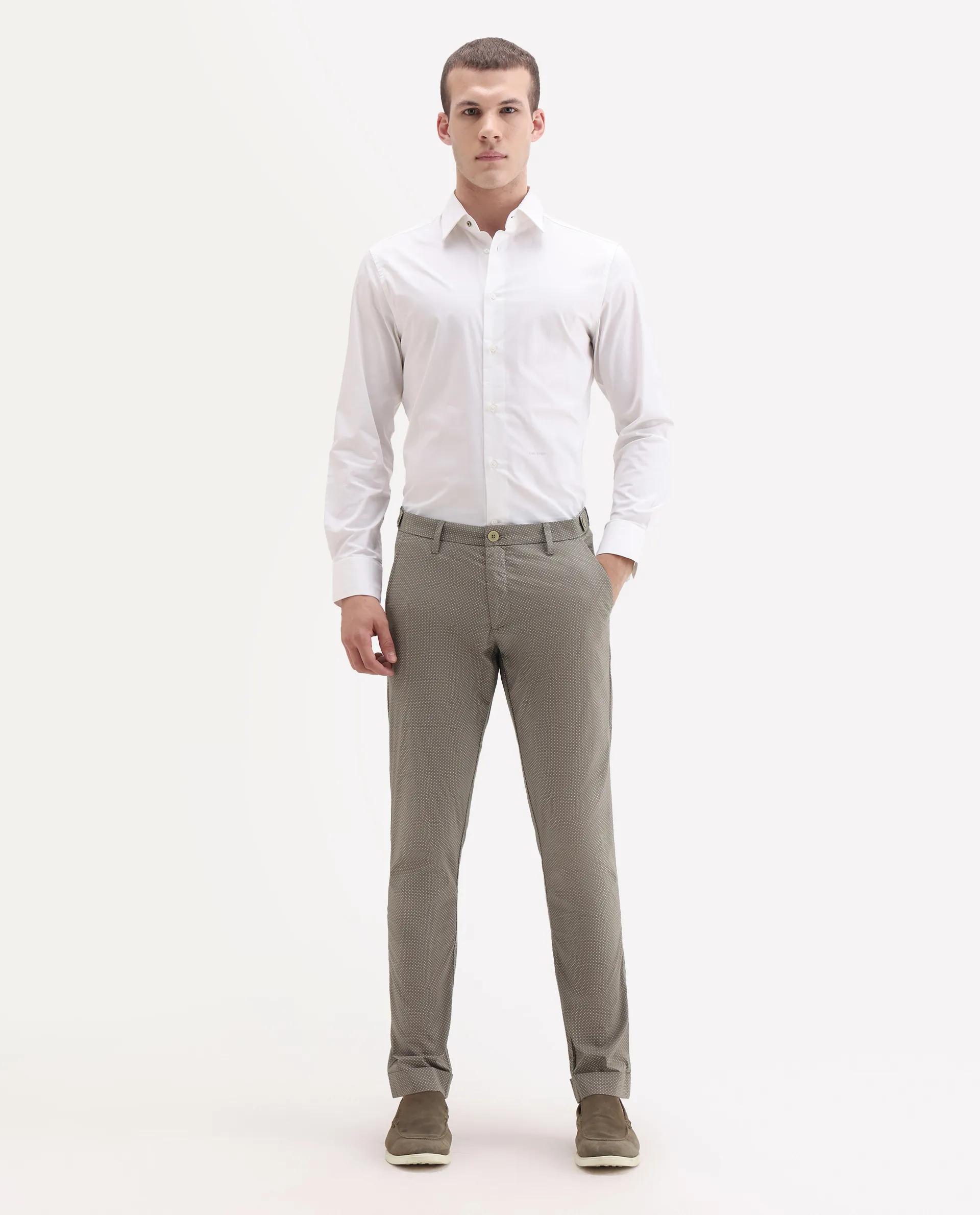 Rare Rabbit Men's Maxim Beige Cotton Polka Print Slim Fit Trouser - Image 4
