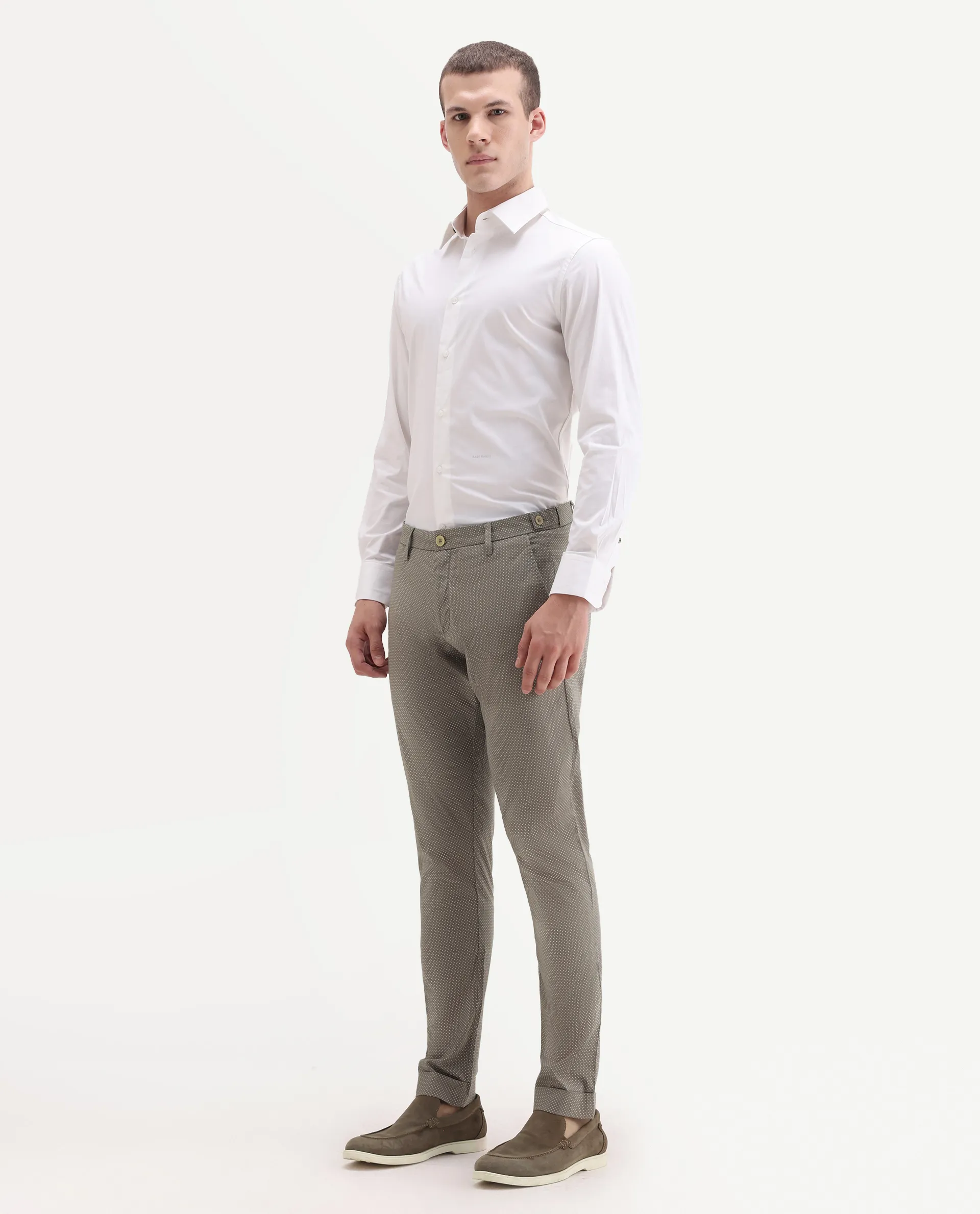 Rare Rabbit Men's Maxim Beige Cotton Polka Print Slim Fit Trouser - Image 5