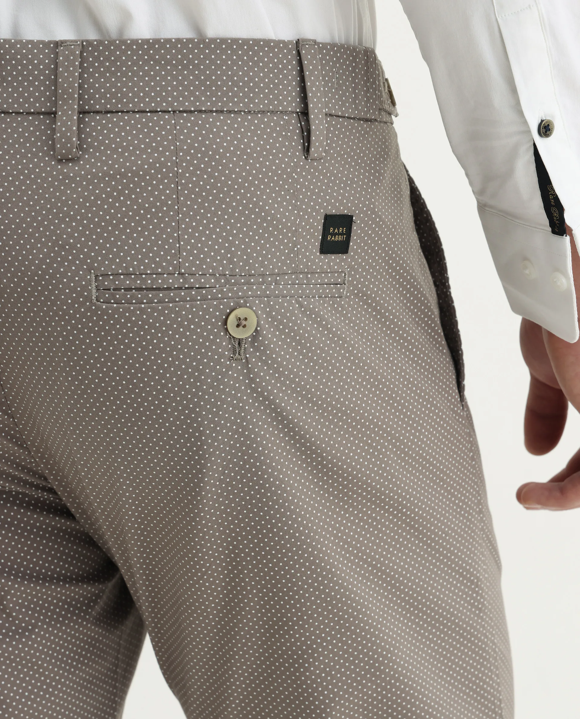 Rare Rabbit Men's Maxim Beige Cotton Polka Print Slim Fit Trouser - Image 8