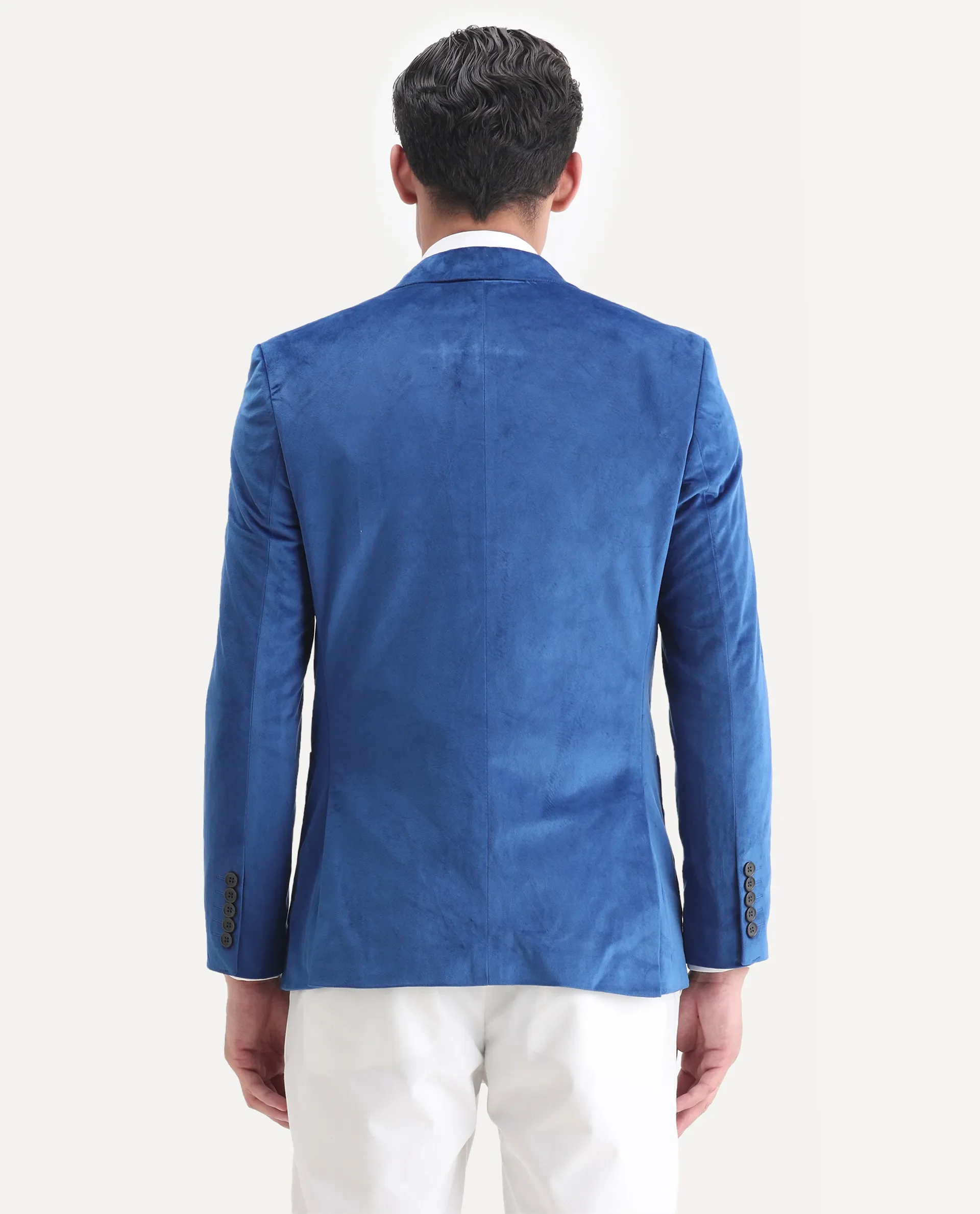 Rare Rabbit Men's Mazey Blue Velvet Plain Tailored Fit Full Sleeve Lapel Neck Blazer - Image 7