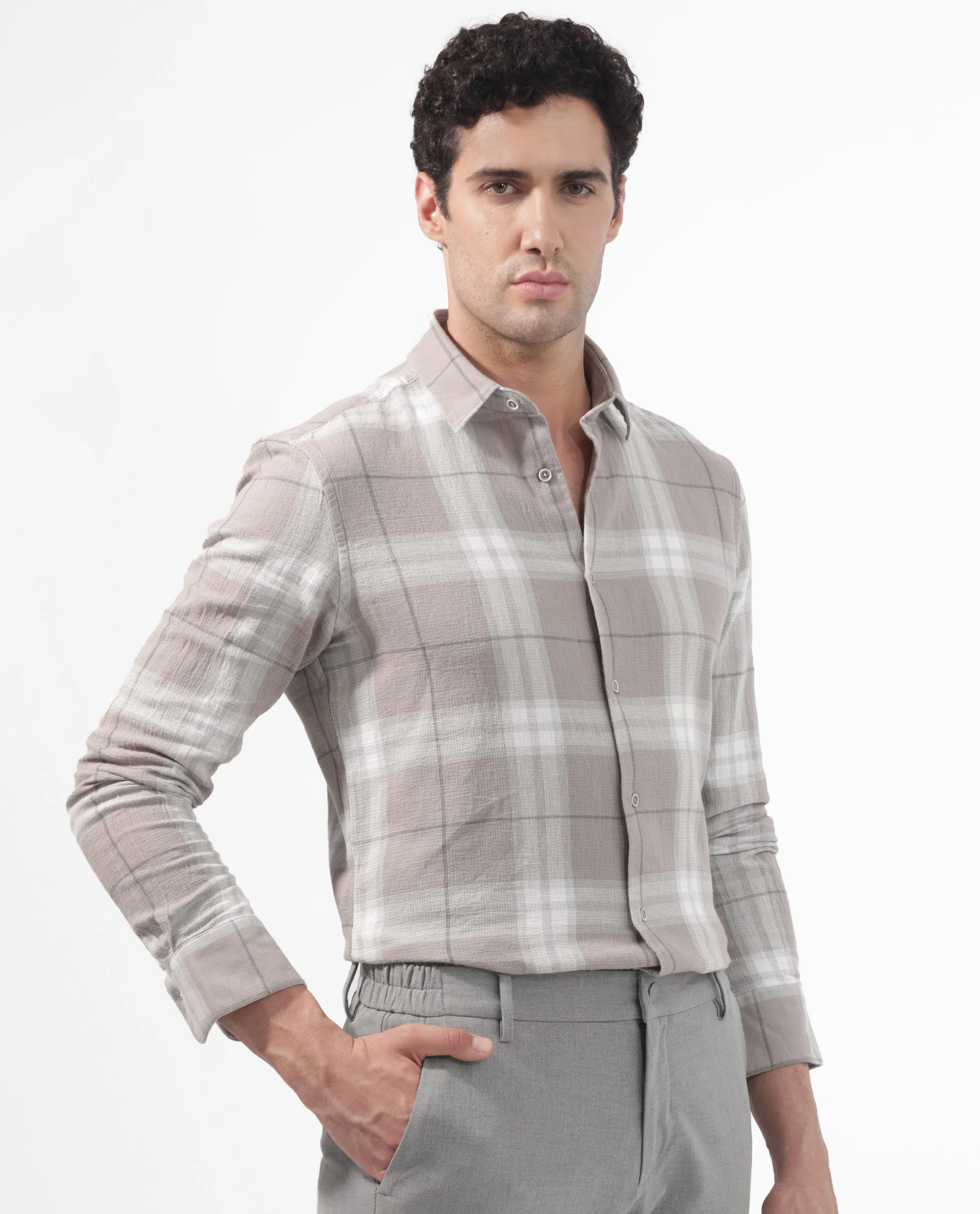 Rare Rabbit Men's Melfi Light Brown Cotton Checked Print Regular Fit Full Sleeve Collared Shirt - Image 11