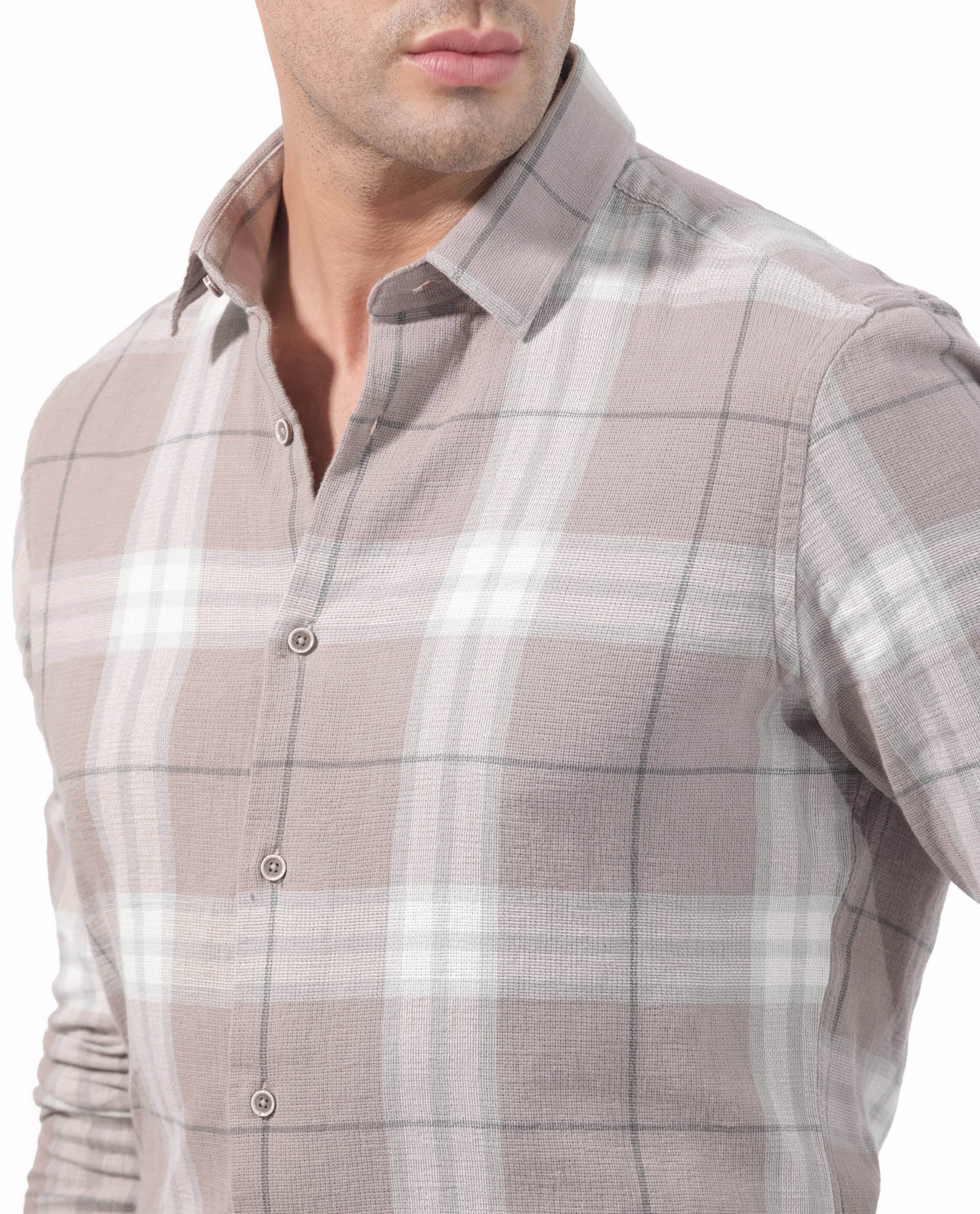 Rare Rabbit Men's Melfi Light Brown Cotton Checked Print Regular Fit Full Sleeve Collared Shirt - Image 5