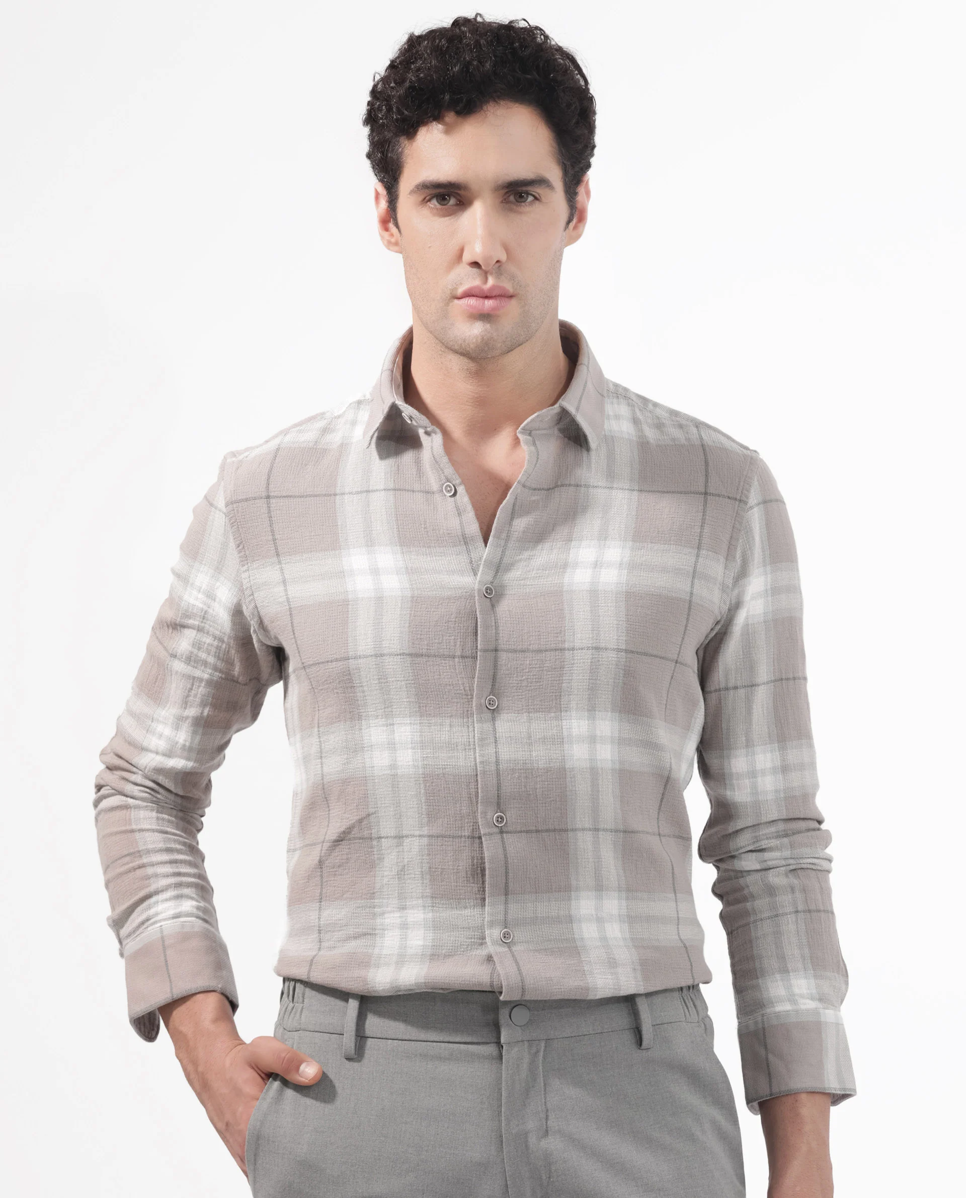 Rare Rabbit Men's Melfi Light Brown Cotton Checked Print Regular Fit Full Sleeve Collared Shirt - Image 7