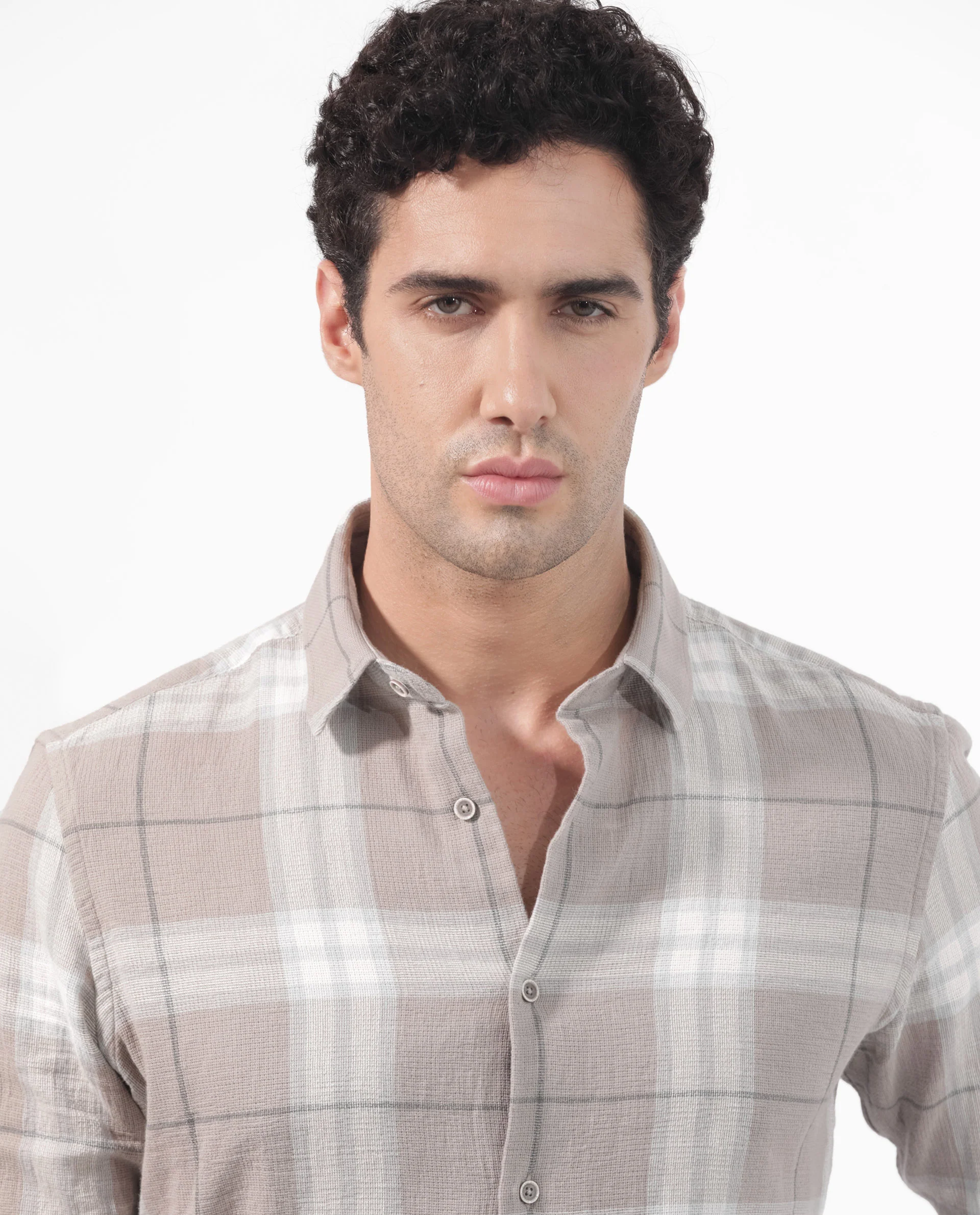 Rare Rabbit Men's Melfi Light Brown Cotton Checked Print Regular Fit Full Sleeve Collared Shirt - Image 8