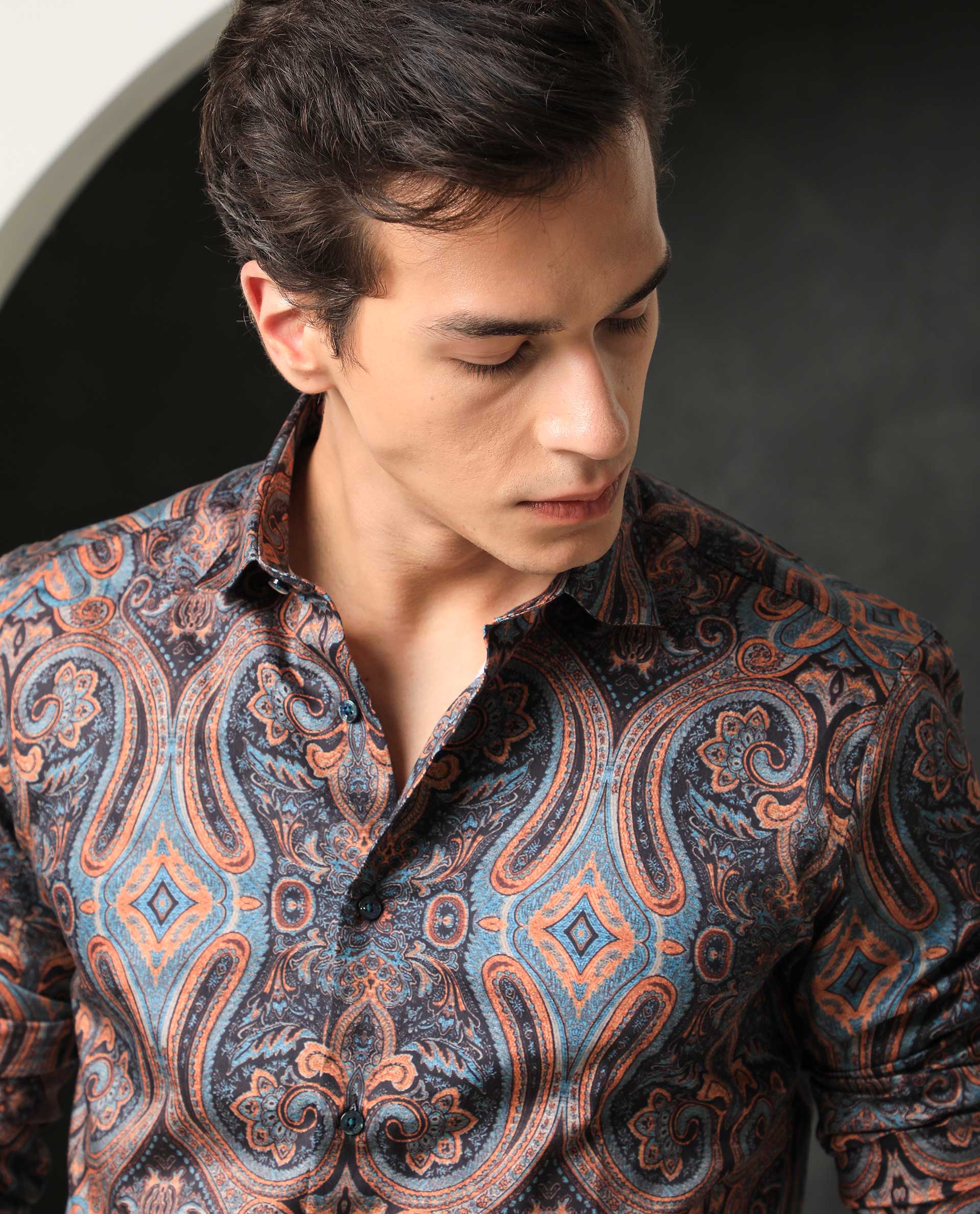 Rare Rabbit Men's Merger Navy Cotton Paisley Print Regular Fit Full Sleeve Collared Shirt - Image 10