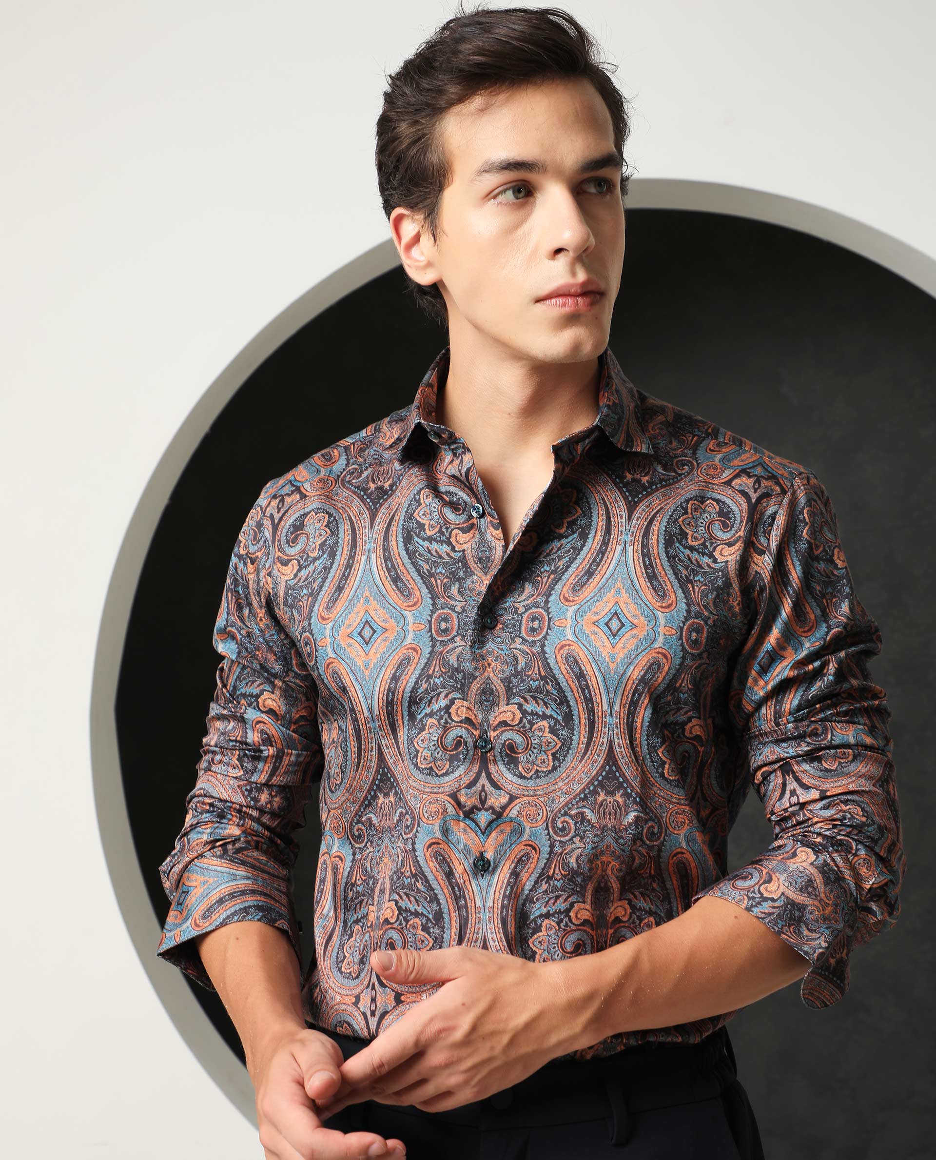 Rare Rabbit Men's Merger Navy Cotton Paisley Print Regular Fit Full Sleeve Collared Shirt - Image 3