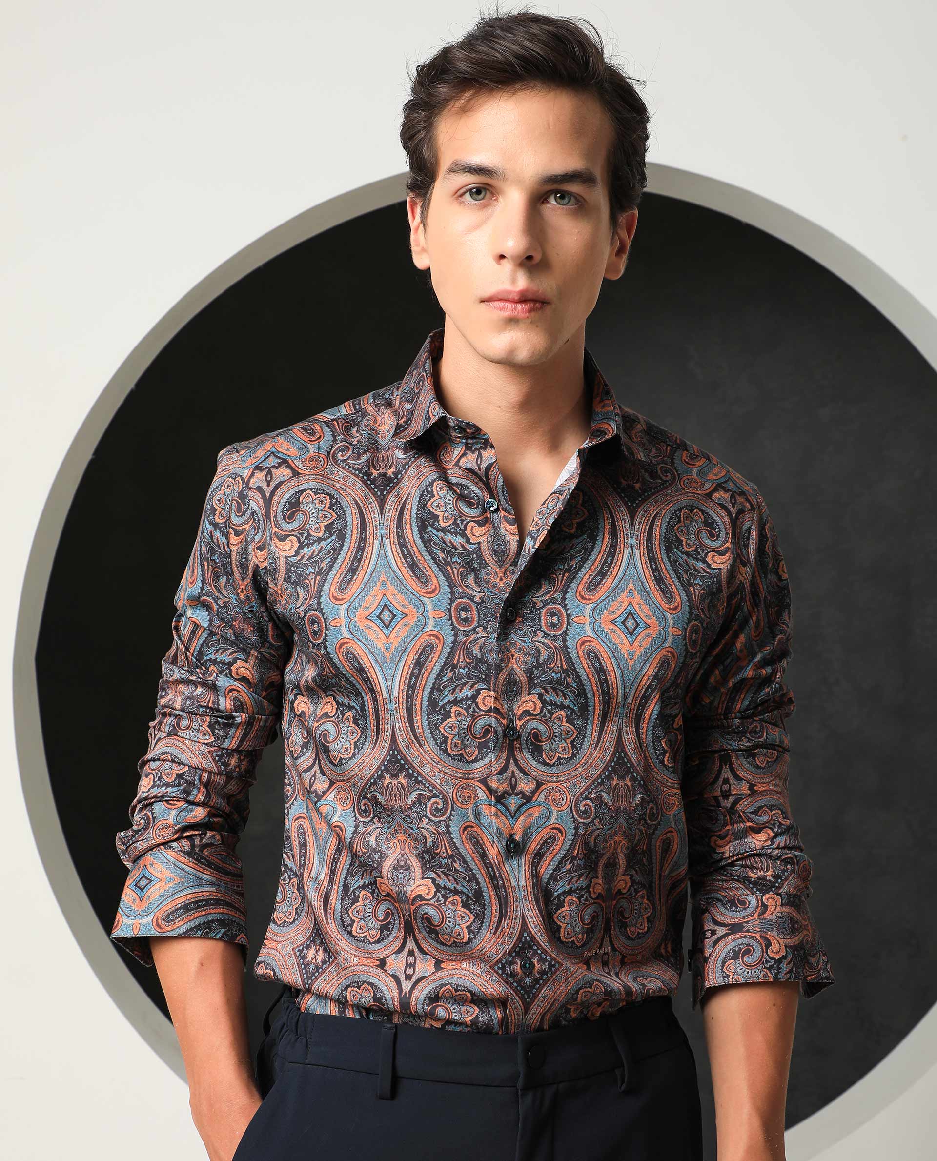 Rare Rabbit Men's Merger Navy Cotton Paisley Print Regular Fit Full Sleeve Collared Shirt - Image 5