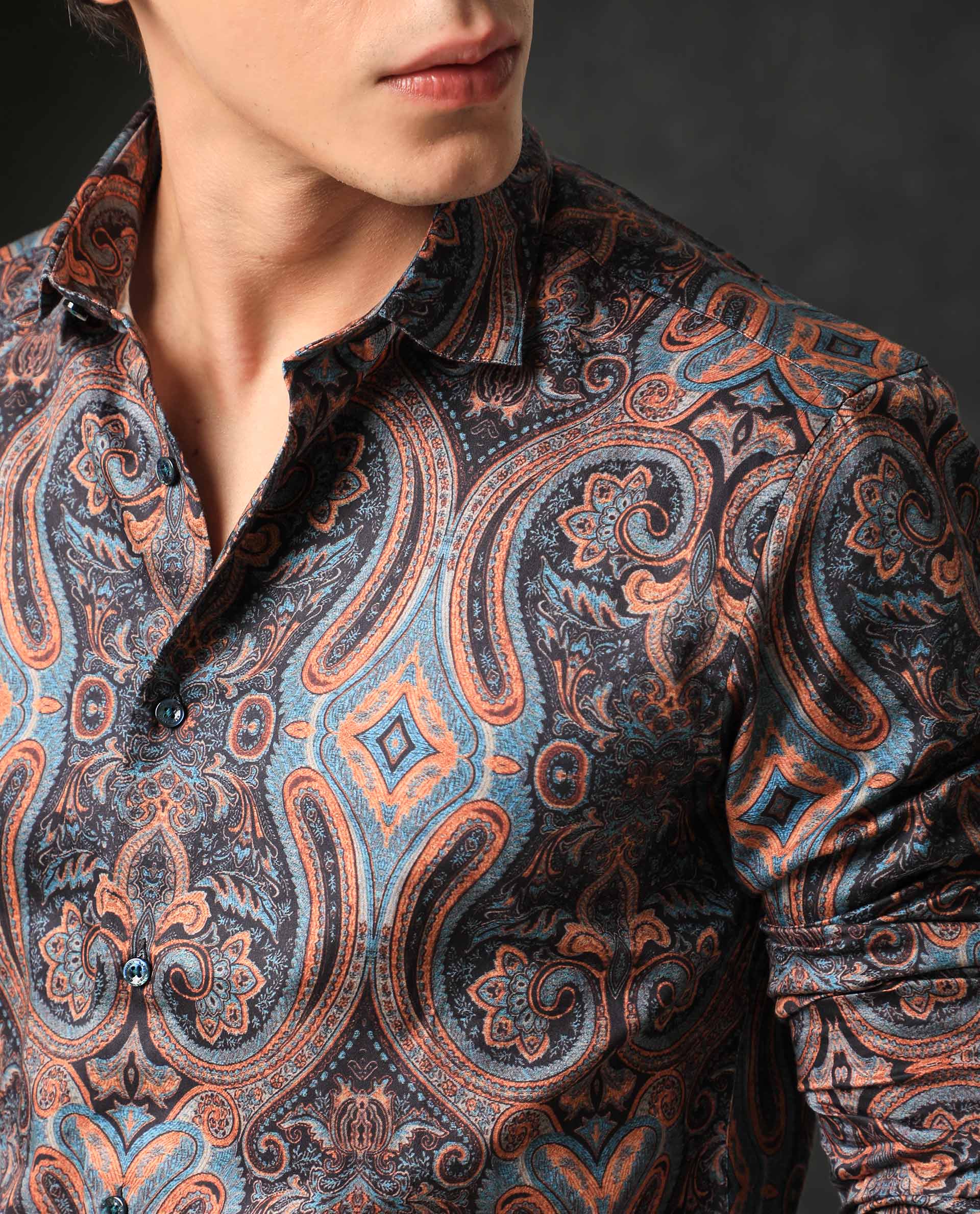 Rare Rabbit Men's Merger Navy Cotton Paisley Print Regular Fit Full Sleeve Collared Shirt - Image 6