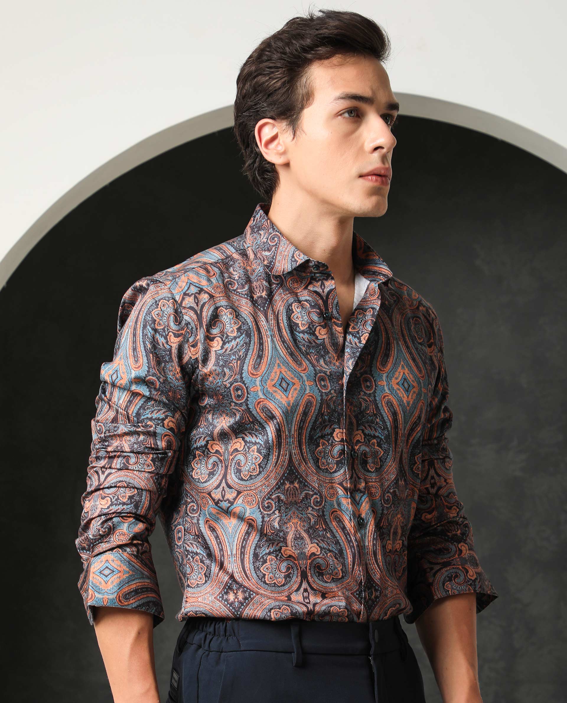 Rare Rabbit Men's Merger Navy Cotton Paisley Print Regular Fit Full Sleeve Collared Shirt - Image 8