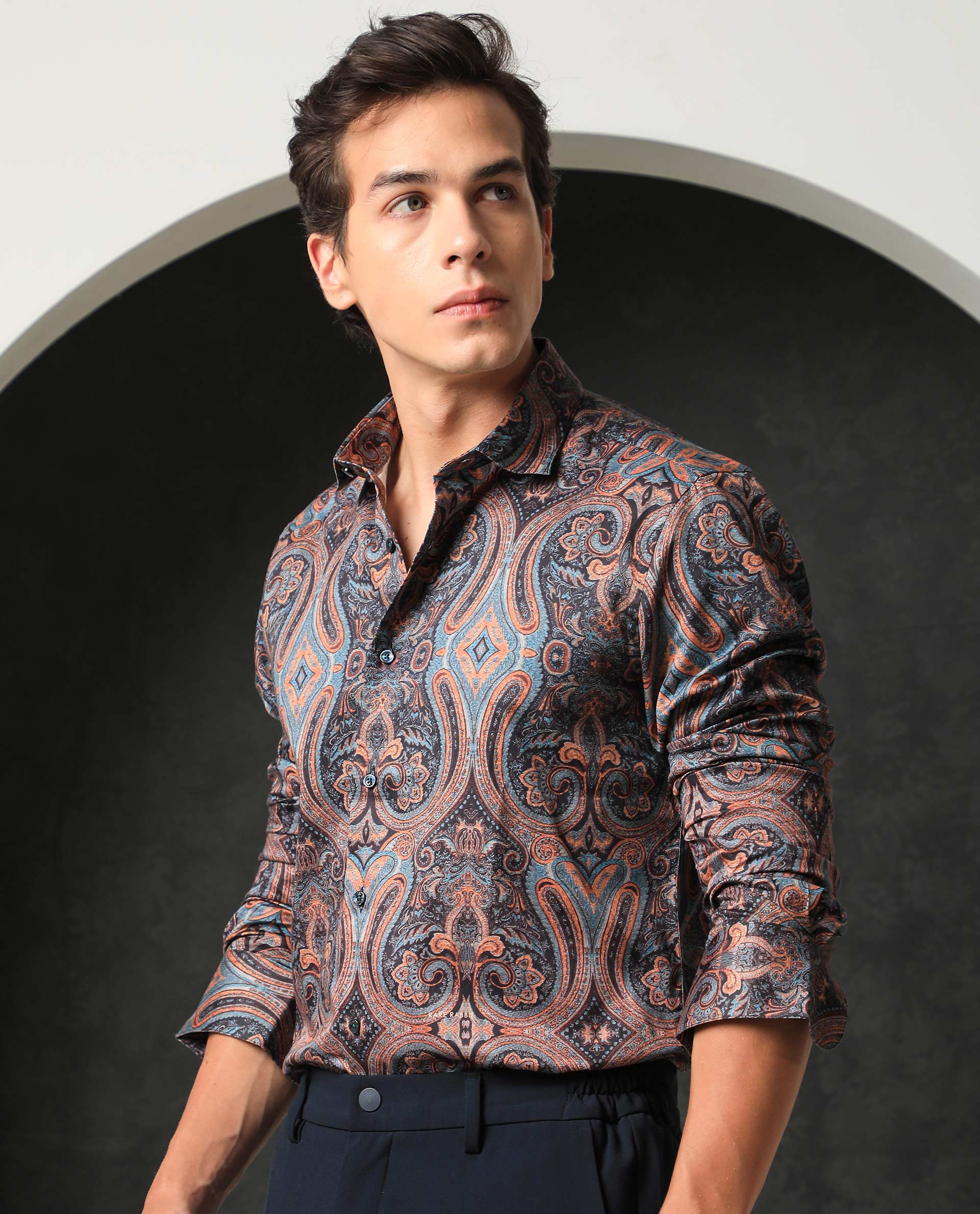 Rare Rabbit Men's Merger Navy Cotton Paisley Print Regular Fit Full Sleeve Collared Shirt - Image 9