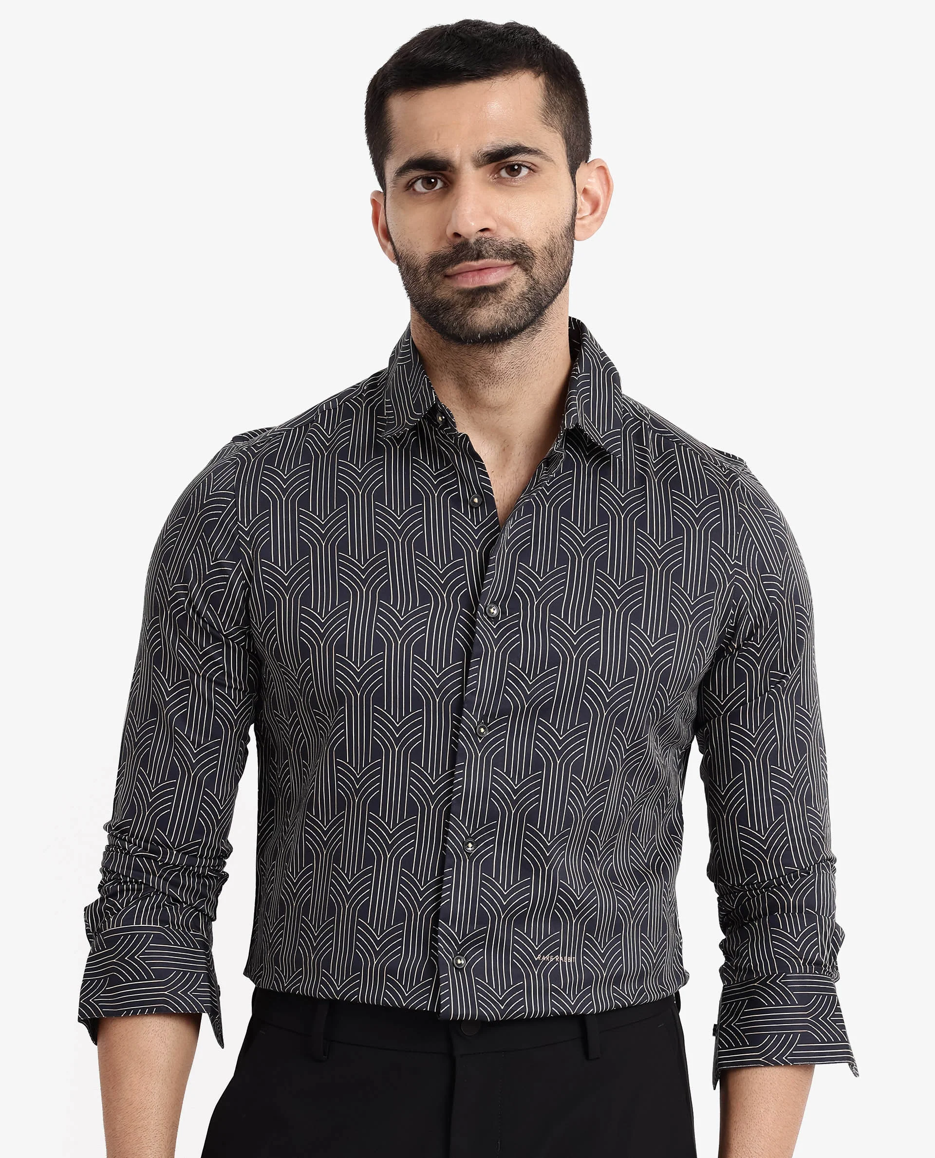 Rare Rabbit Men's Millen Black Cotton Geometric Print Regular Fit Full Sleeve Collared Shirt - Image 3